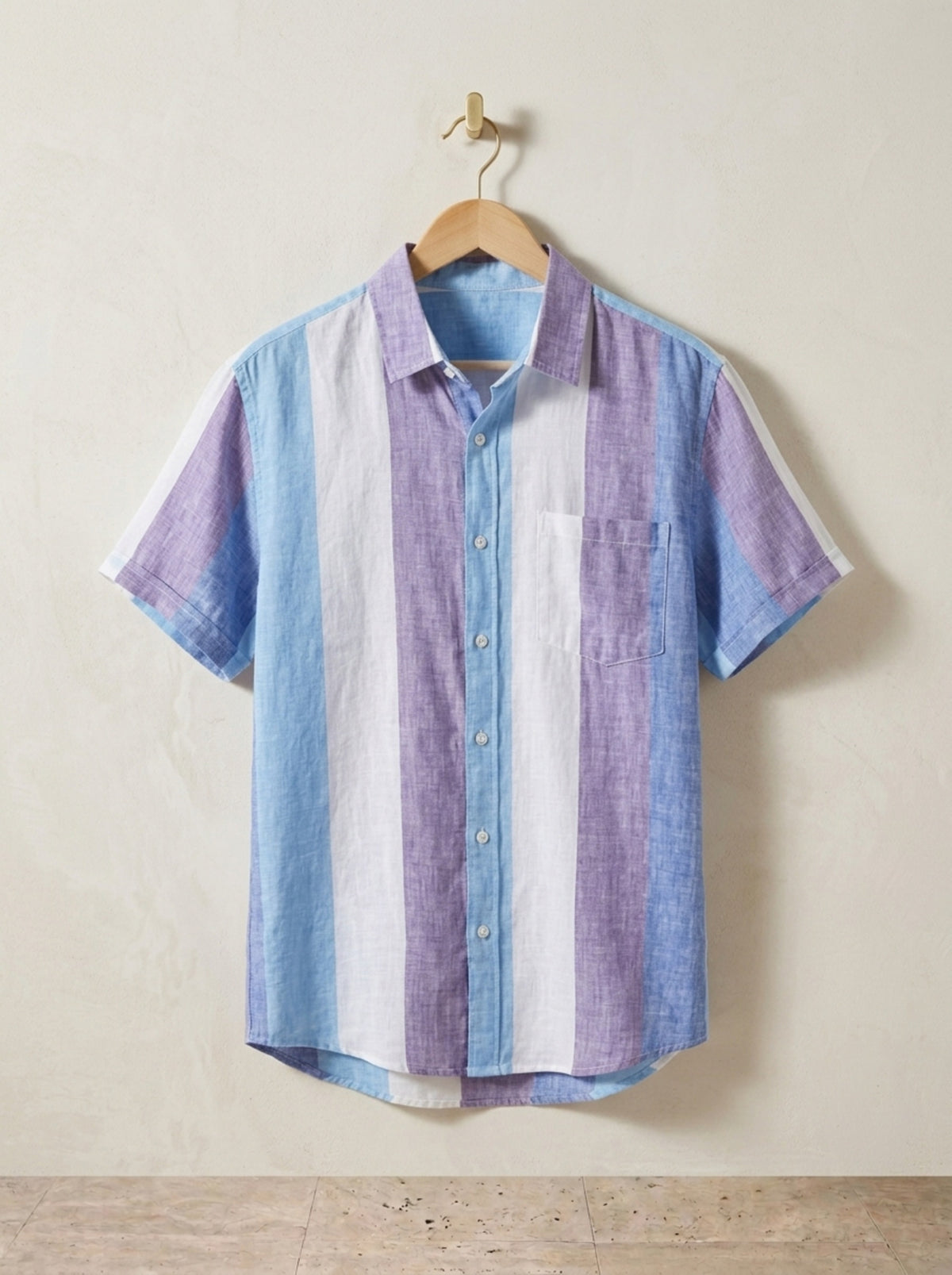 Listrado azul e lilás | Camisa de linho listrada Ericeira listrado azul e lilás – peça sozinha, foto de produto