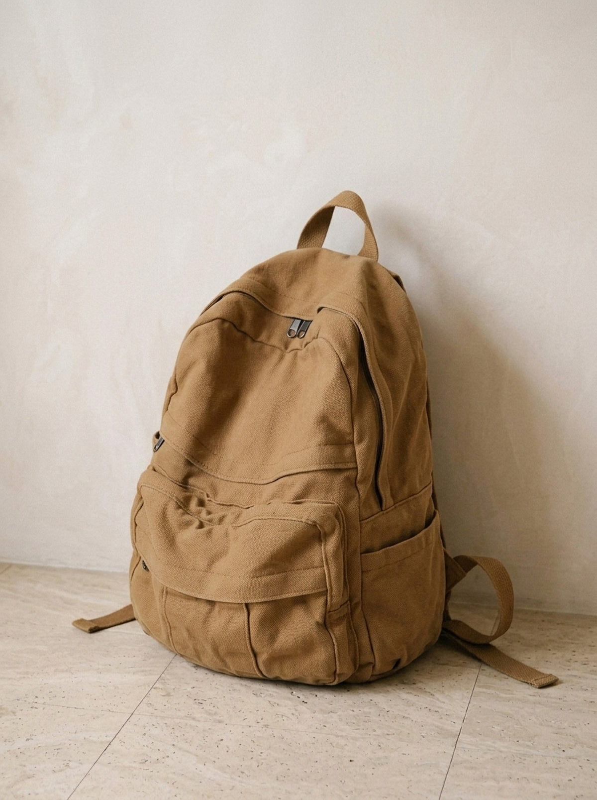 Caqui | Mochila de lona Étretat caqui – vista três quartos