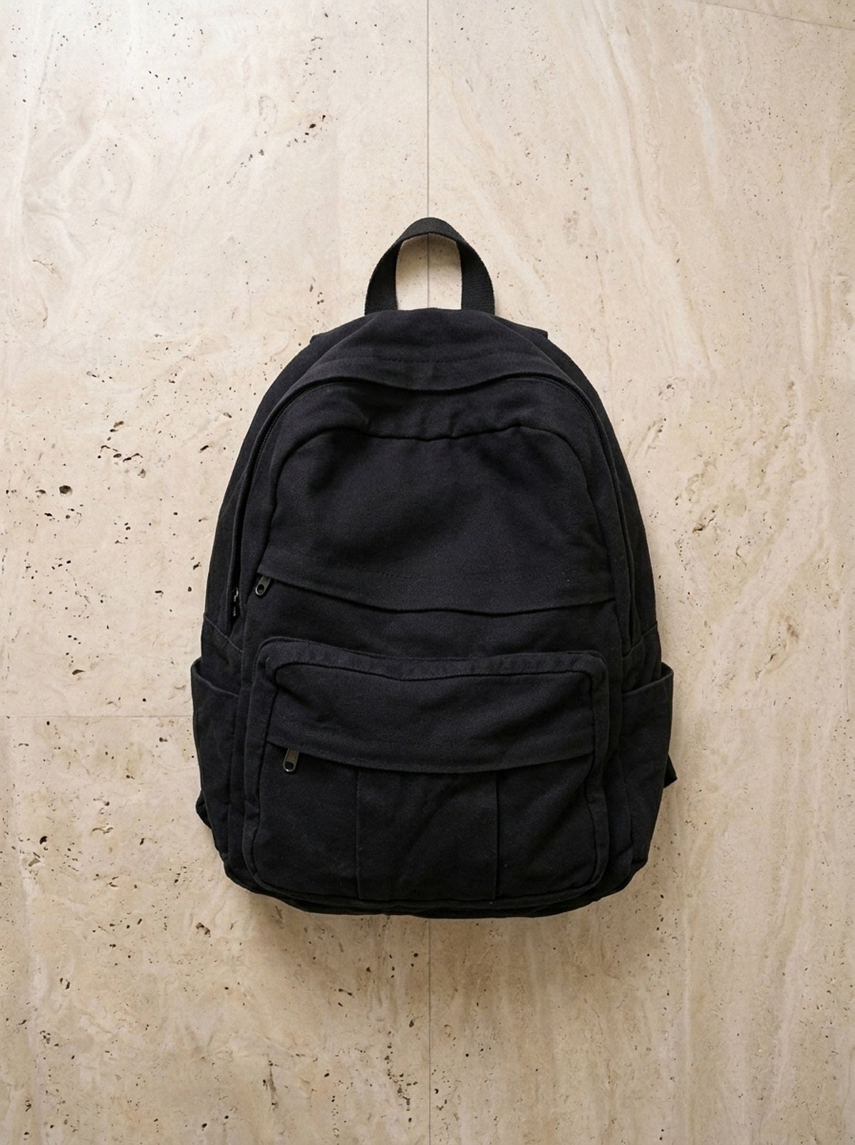 Preto | Mochila de lona Étretat preto – mochila sozinha vista de cima