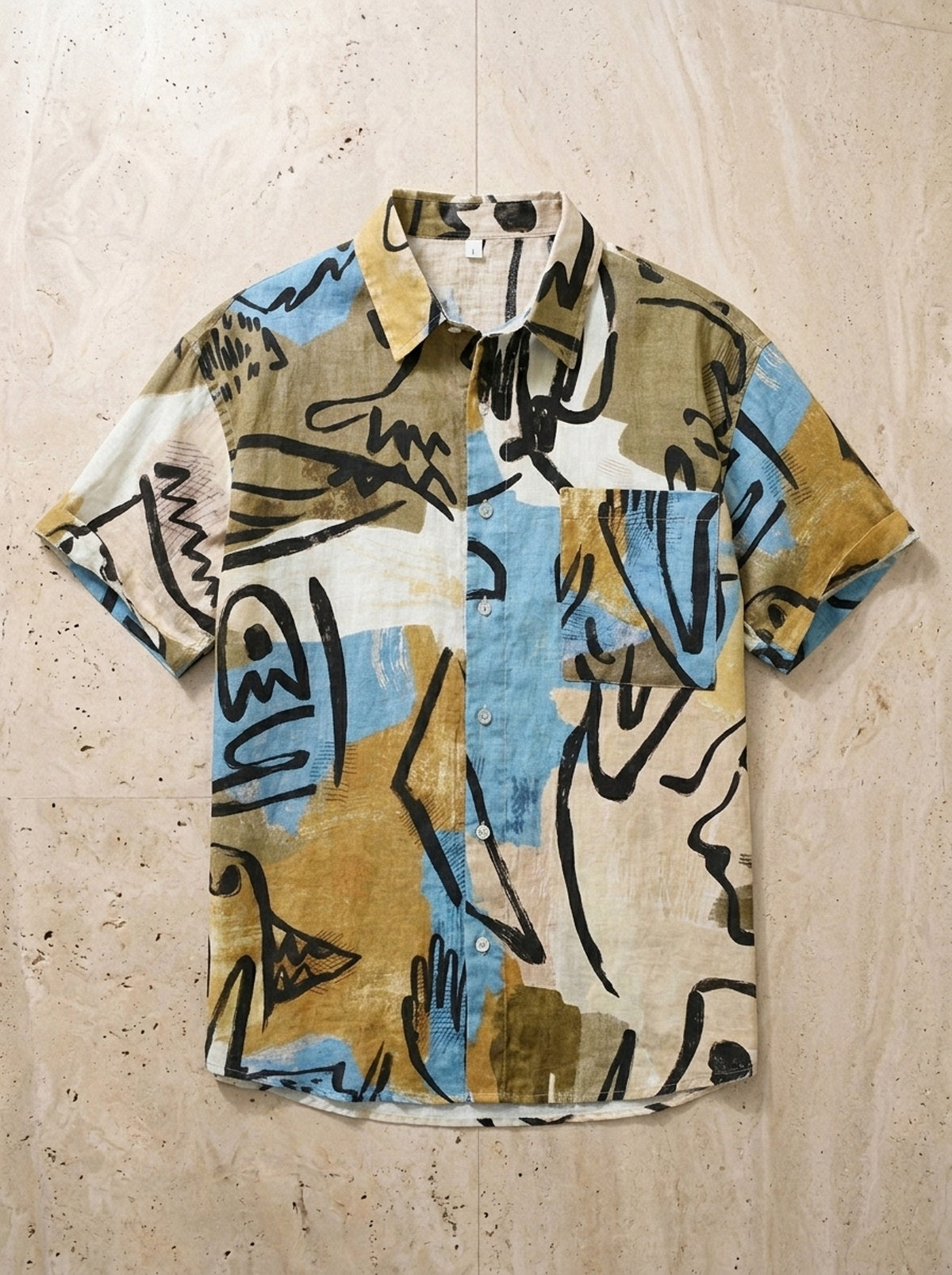 Camisa de linho estampada Évora – peça sozinha vista de cima