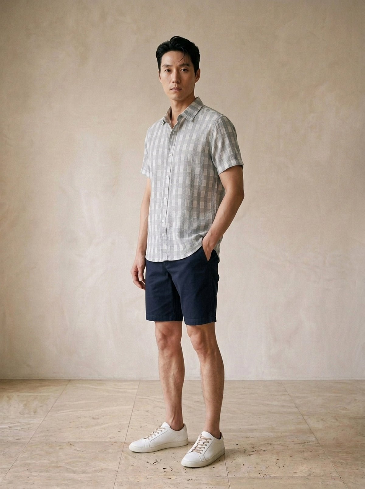 Camisa xadrez leve Exeter – vista três quartos