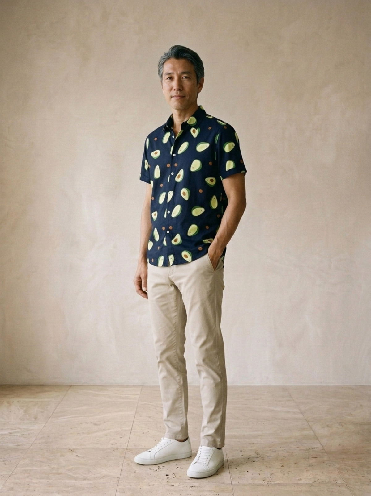Azul-marinho | Camisa estampa de abacate Ferrara azul-marinho – vista três quartos