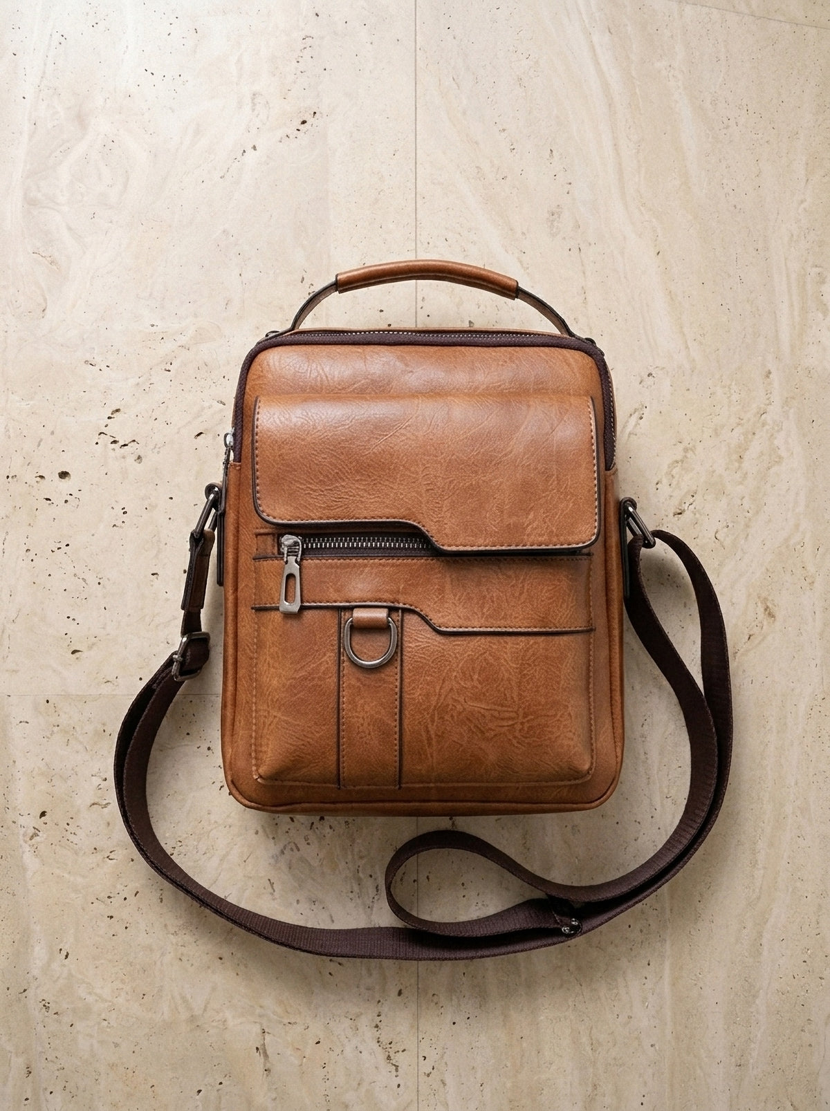 Marrom | Bolsa de ombro de couro Fiesole marrom – bolsa sozinha vista de cima