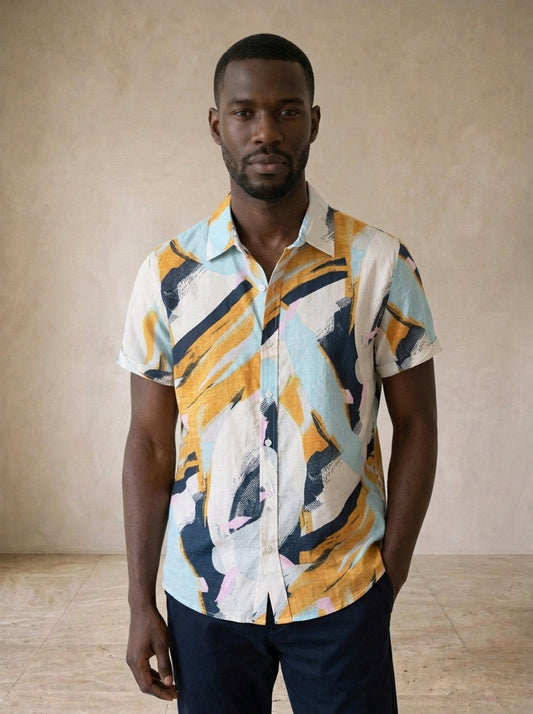Camisa estampa de pinceladas Florença – vista de frente, recorte próximo