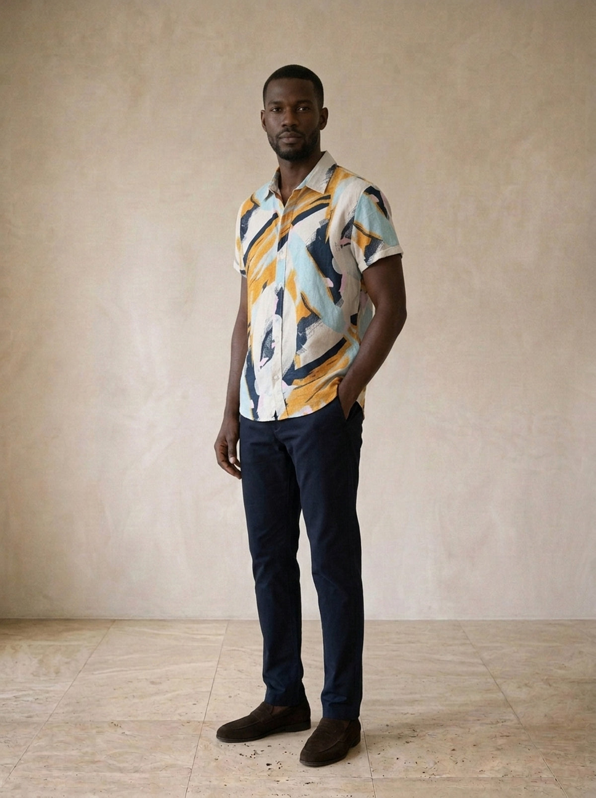 Camisa estampa de pinceladas Florença – vista três quartos