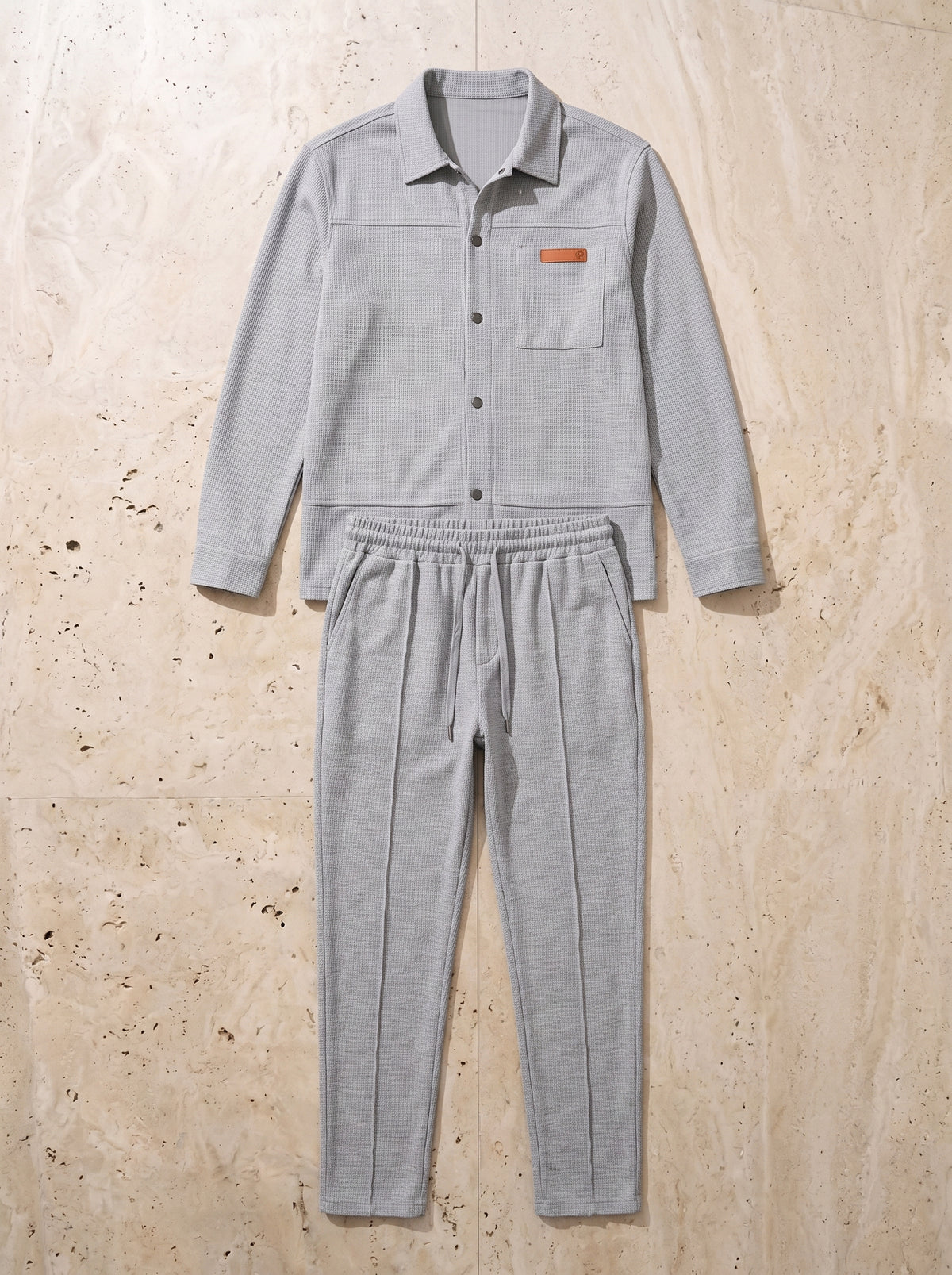 Cinza | Conjunto sobrecamisa waffle e calça Folegandros cinza – peça sozinha vista de cima