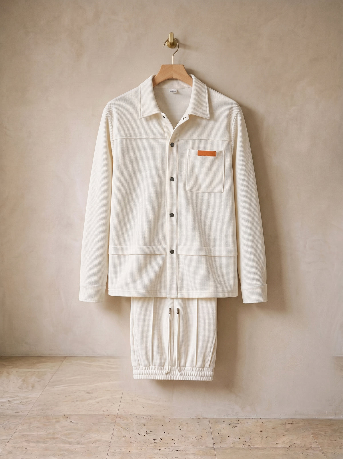 Off-white | Conjunto sobrecamisa waffle e calça Folegandros off-white – peça sozinha, foto de produto