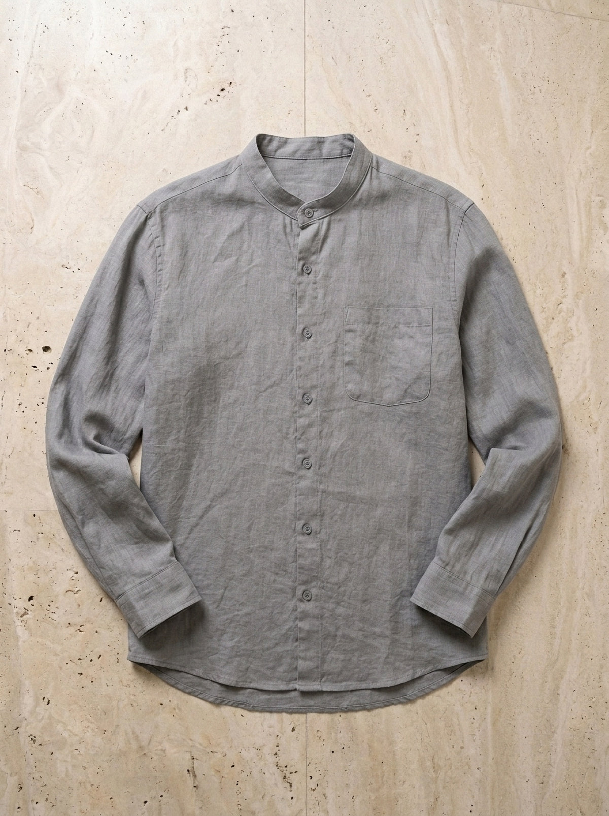 Cinza | Camisa social de linho Formentor cinza – peça sozinha vista de cima
