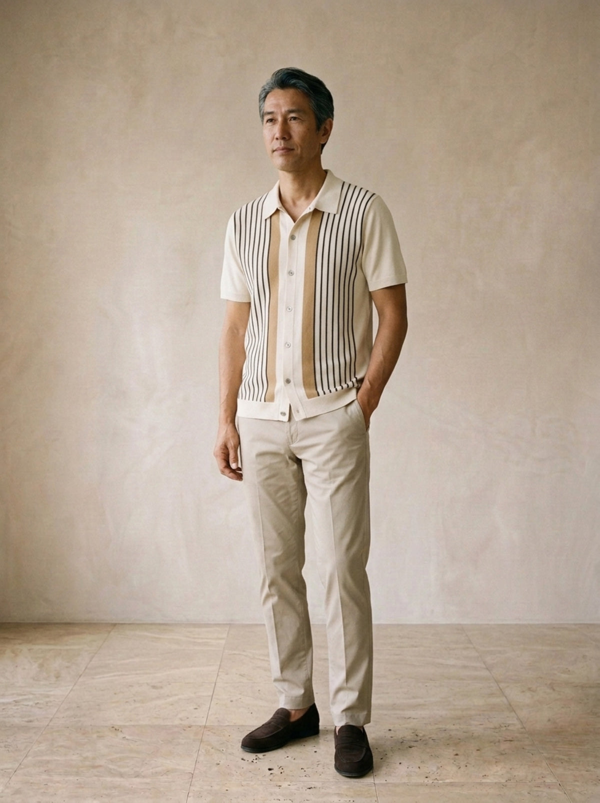 Camisa de tricô listrada Gageac – vista três quartos