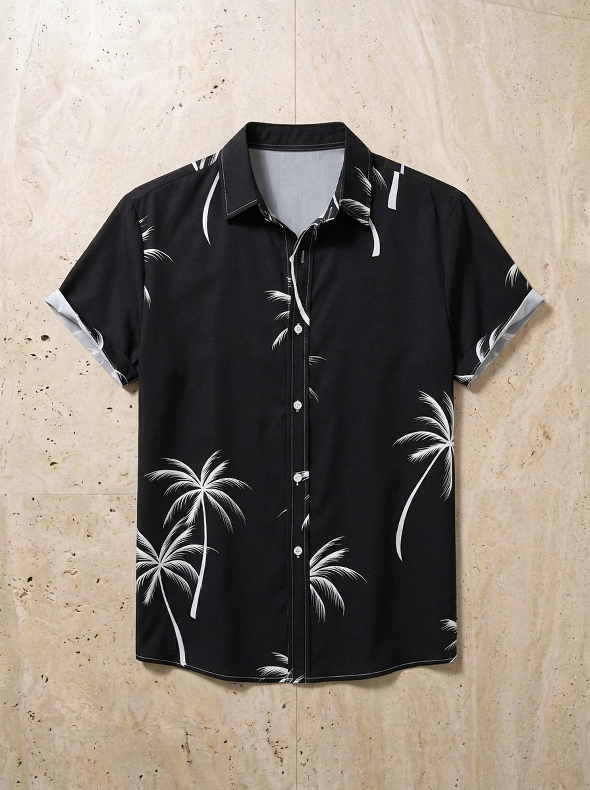 Preto | Camisa estampa de coqueiros Gallipoli preto – peça sozinha vista de cima
