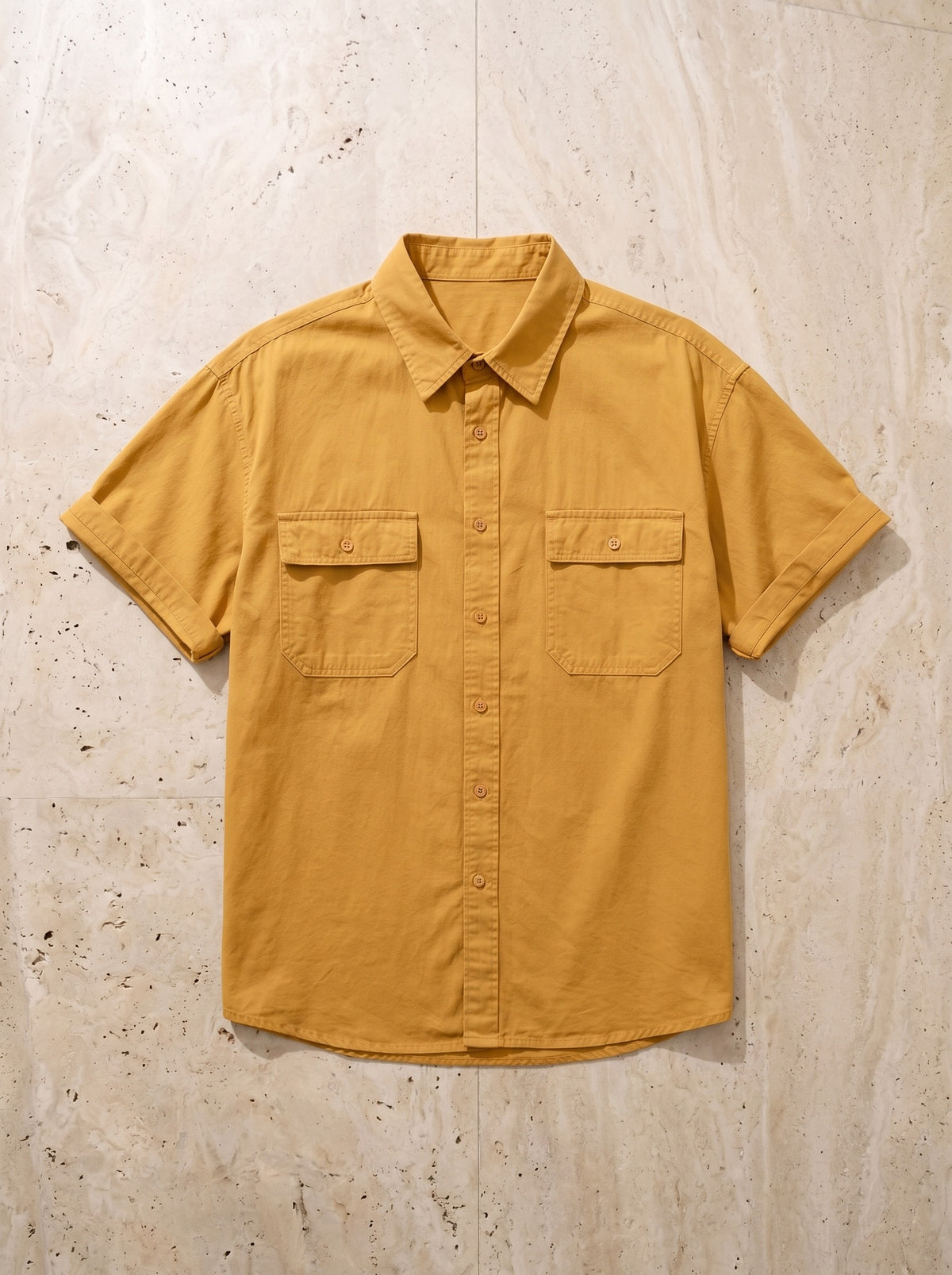 Amarelo | Camisa social de algodão Galway amarelo – peça sozinha vista de cima