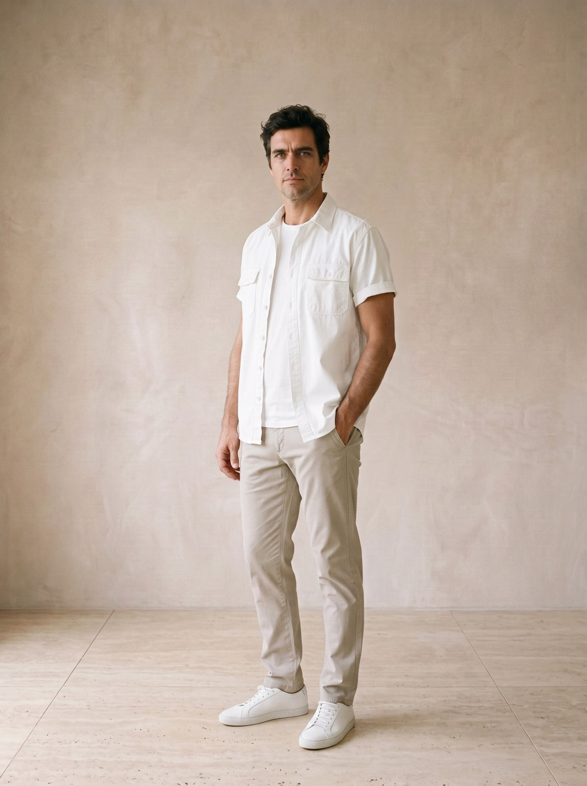 Branco | Camisa social de algodão Galway branco – vista três quartos