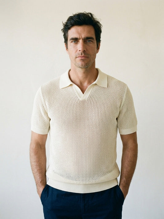 Branco | Camisa polo de tricô slim Sartong Genebra branca – vista de frente, recorte próximo