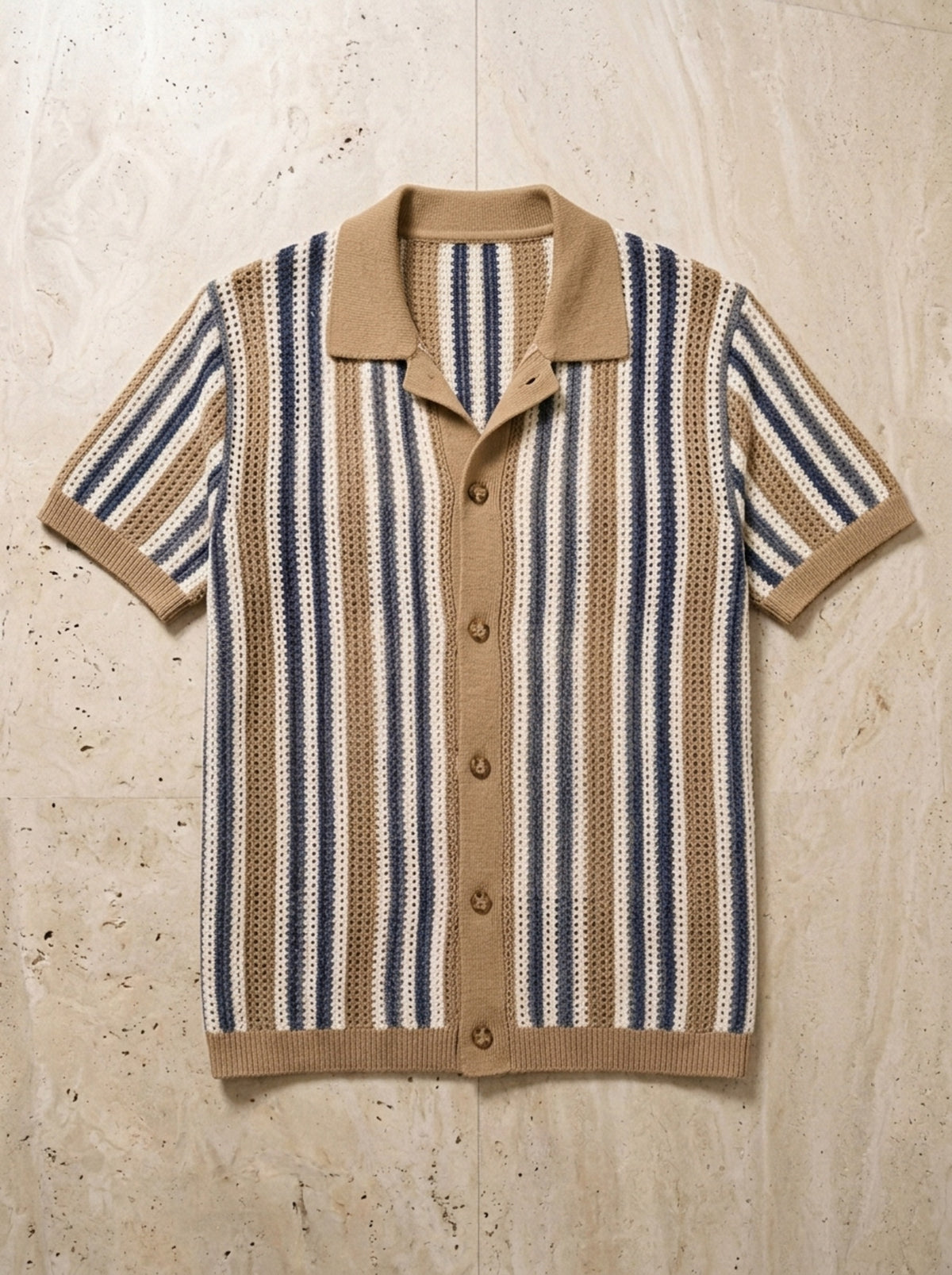 Caqui | Camisa de tricô listrada Gênova caqui – peça sozinha vista de cima