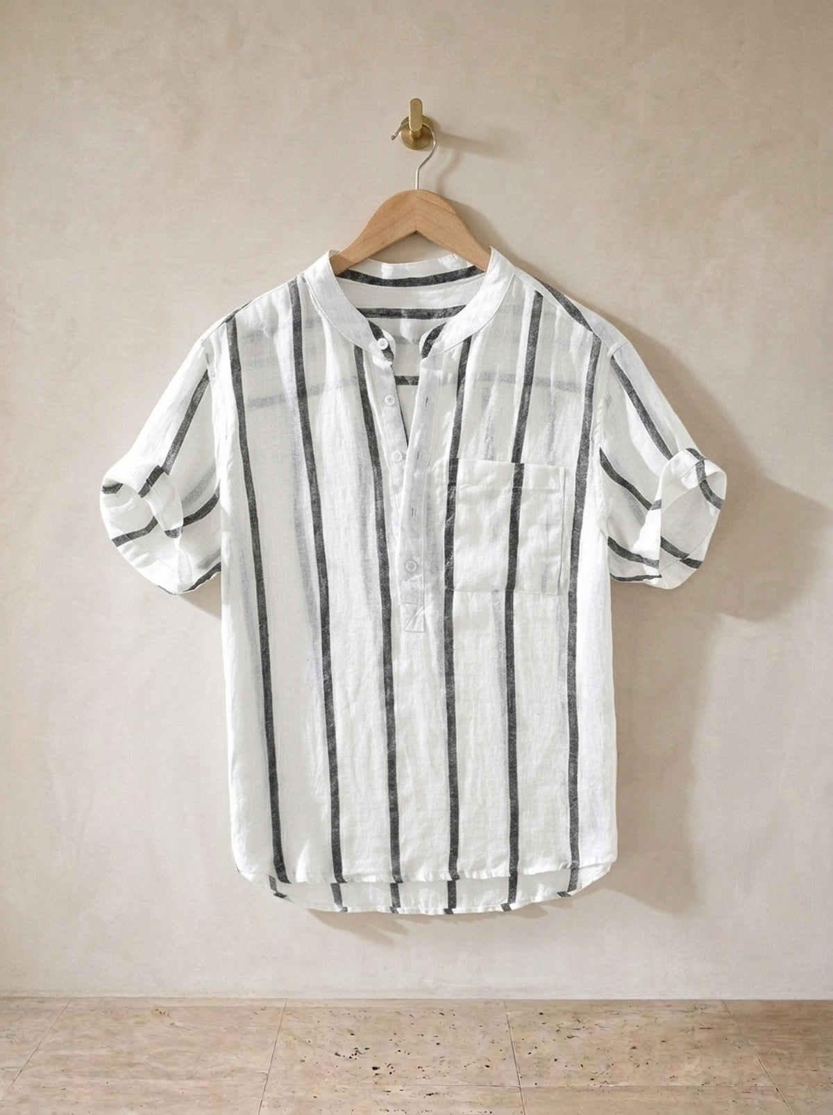 Branco | Camisa de linho gola padre Gordes branco – peça sozinha, foto de produto