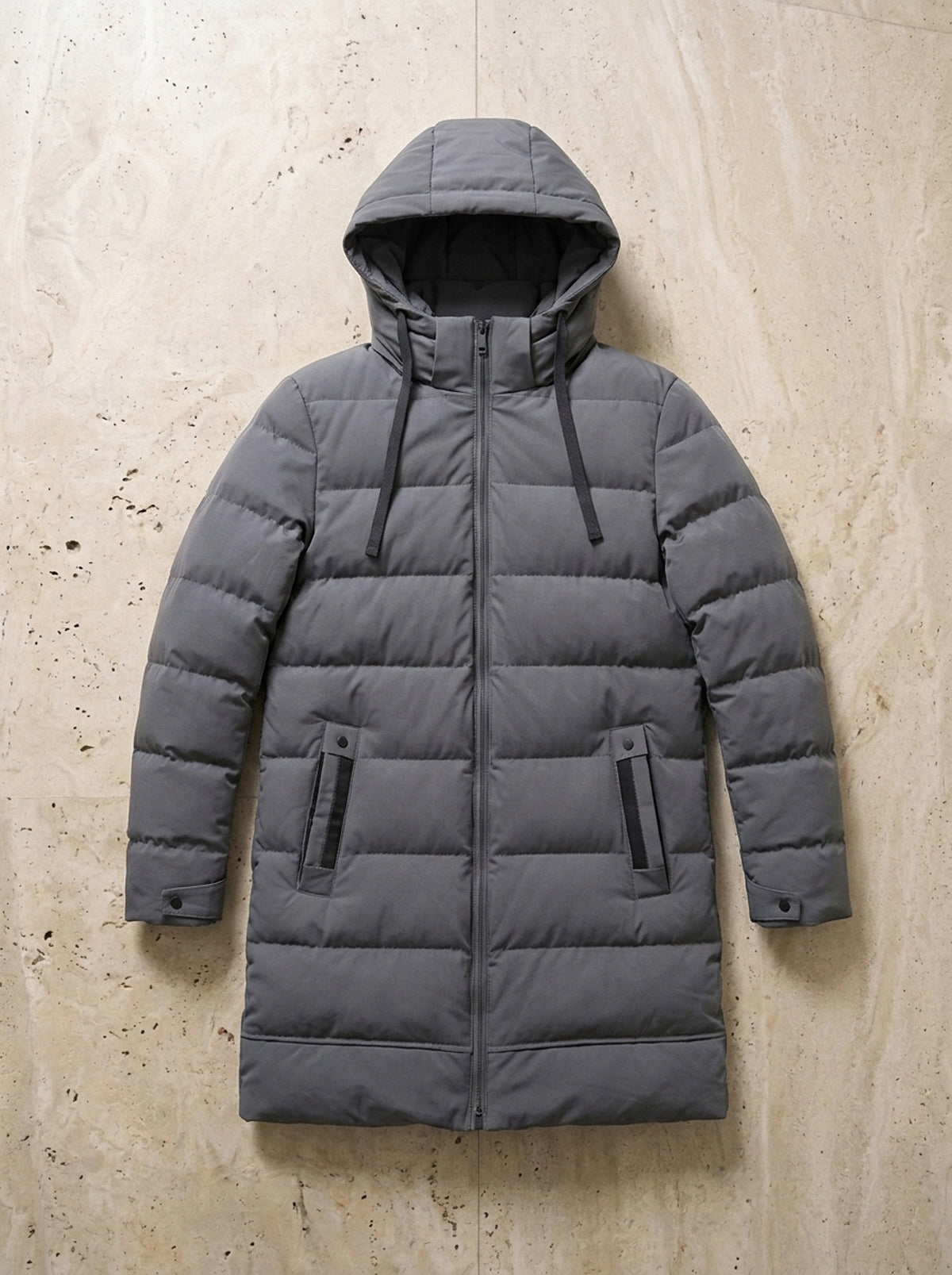 Cinza | Casaco puffer comprido Gotemburgo cinza – peça sozinha vista de cima