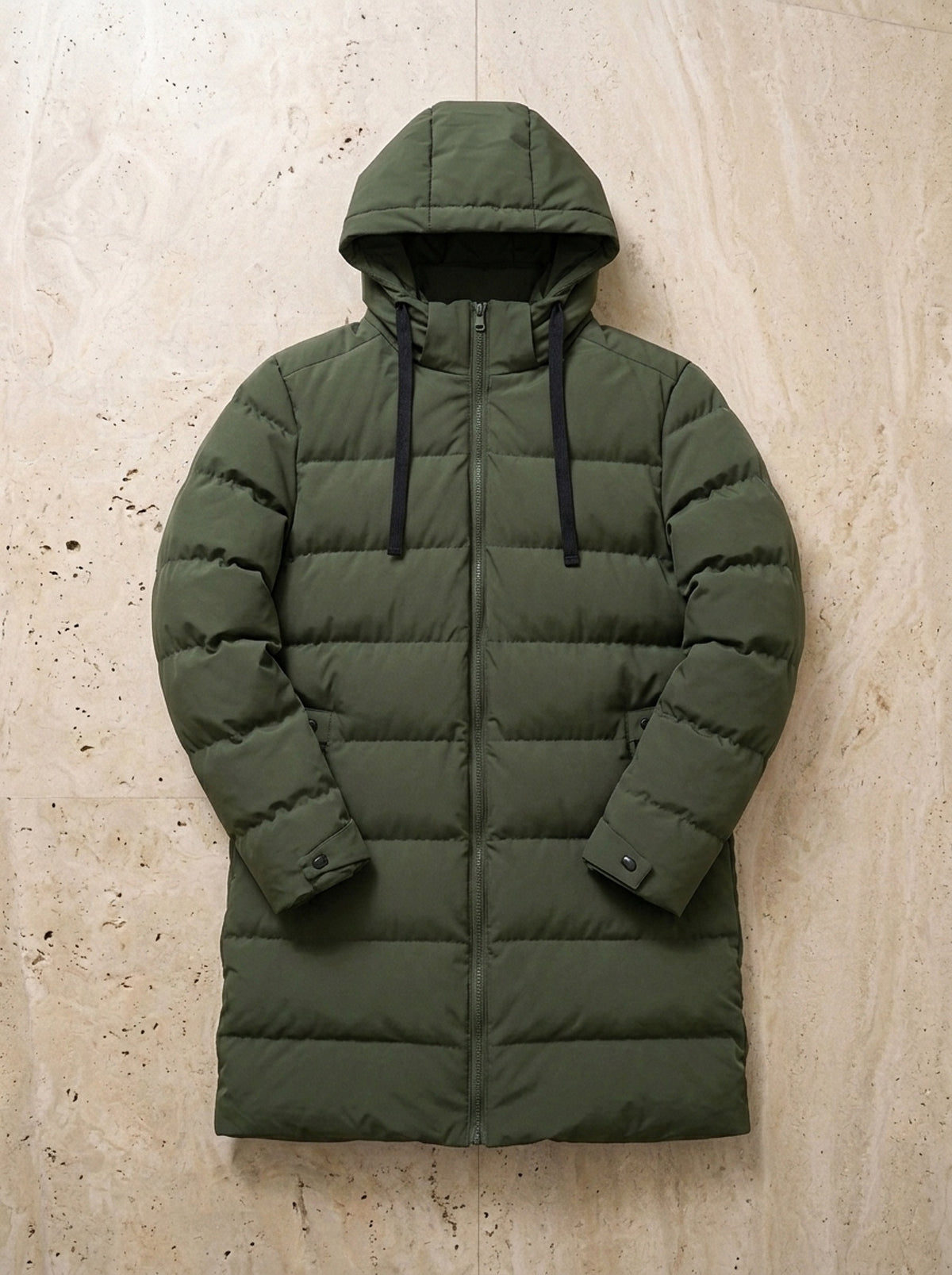 Verde | Casaco puffer comprido Gotemburgo verde – peça sozinha vista de cima