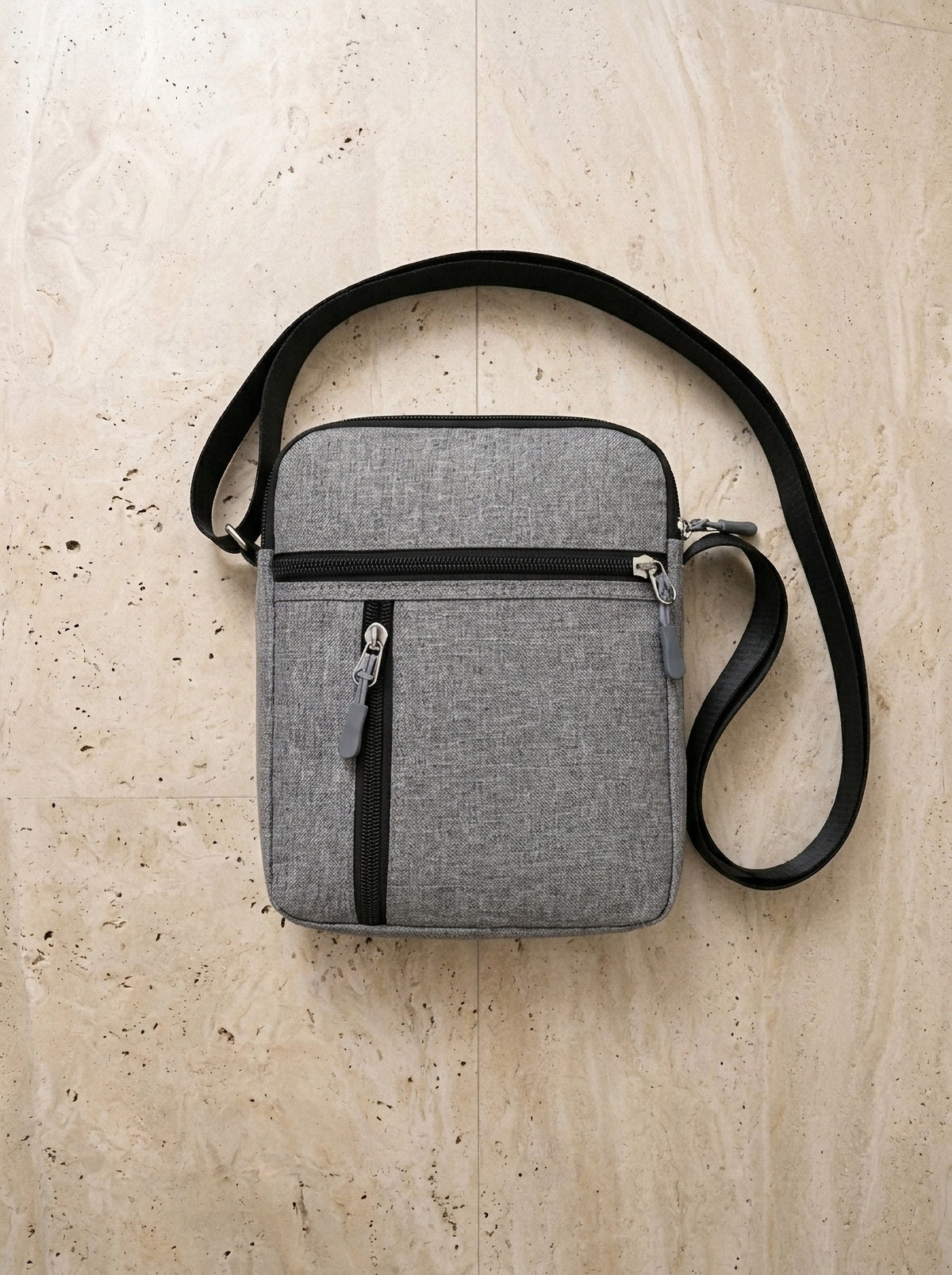 Cinza | Bolsa de ombro de lona Gradara cinza – bolsa sozinha vista de cima