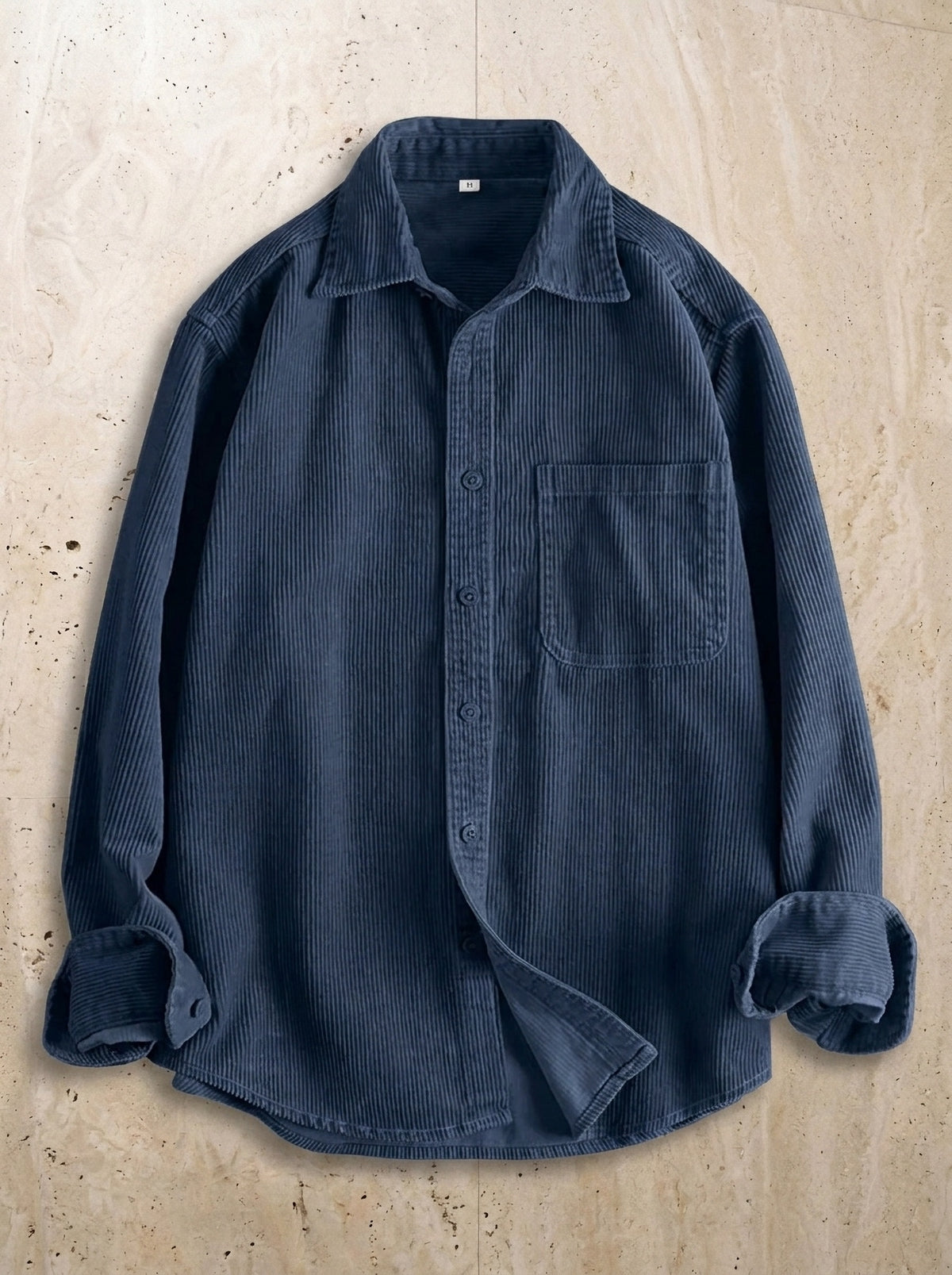 Azul-marinho | Camisa de veludo manga longa Graz azul-marinho – peça sozinha vista de cima