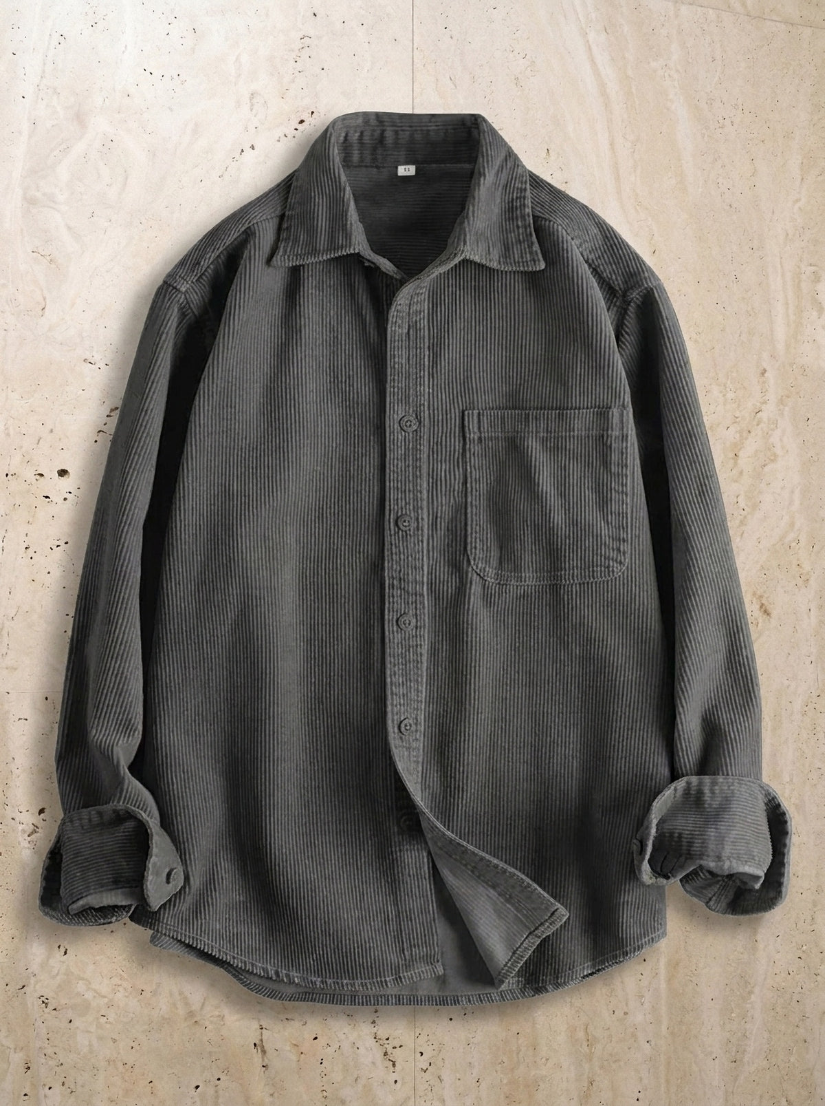 Cinza | Camisa de veludo manga longa Graz cinza – peça sozinha vista de cima