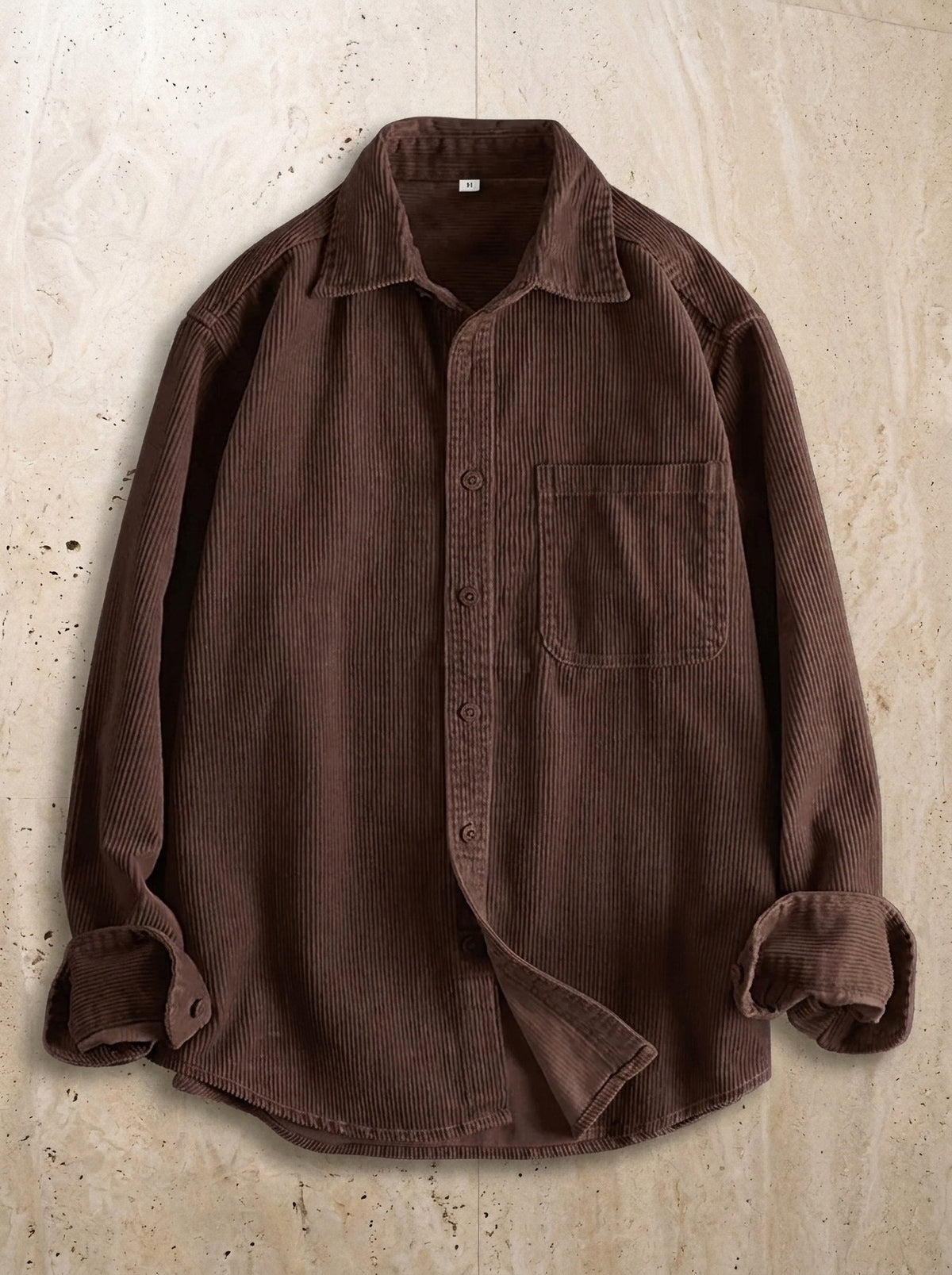 Marrom | Camisa de veludo manga longa Graz marrom – peça sozinha vista de cima