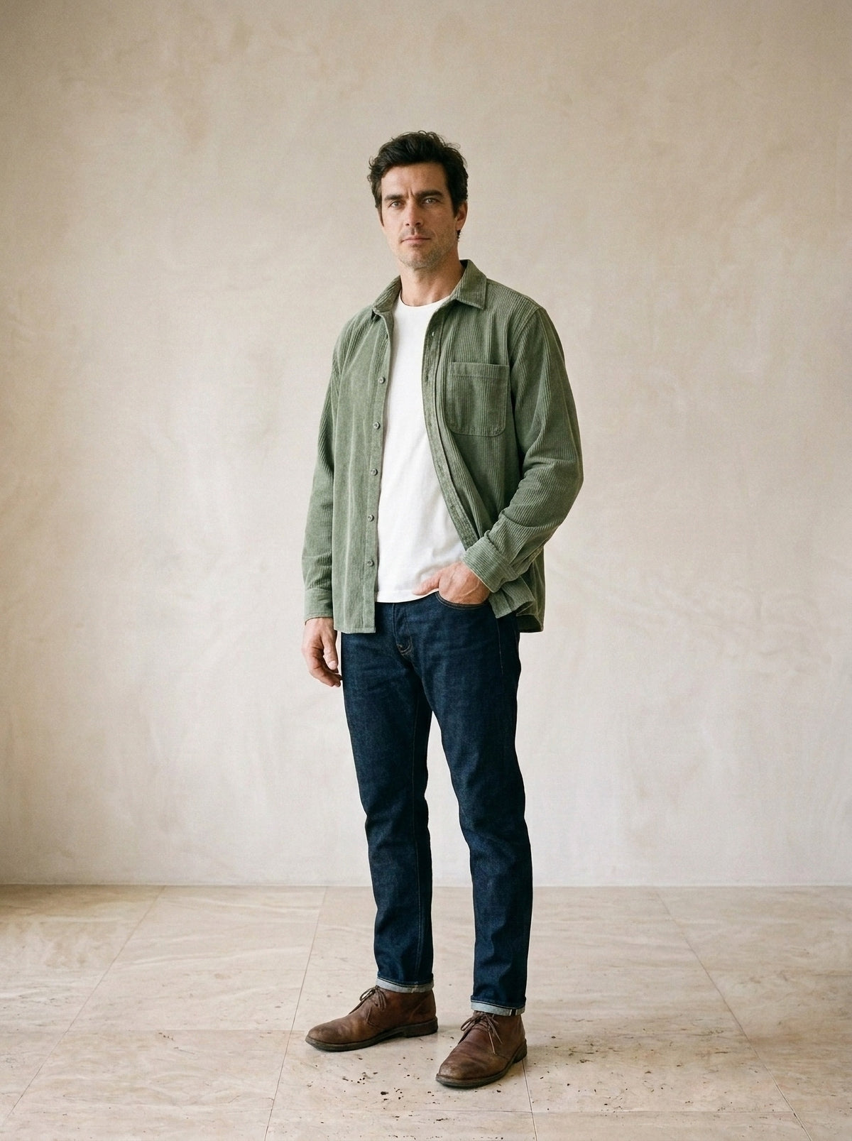 Verde | Camisa de veludo manga longa Graz verde – vista três quartos