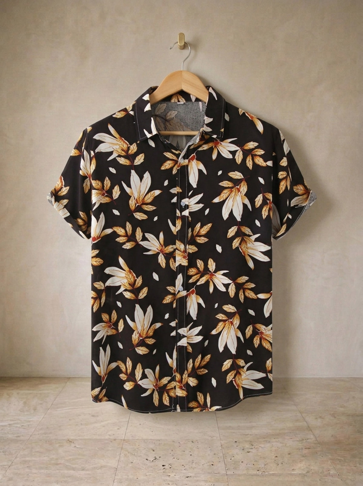 Preto | Camisa estampa de folhas Grenoble preto – peça sozinha, foto de produto