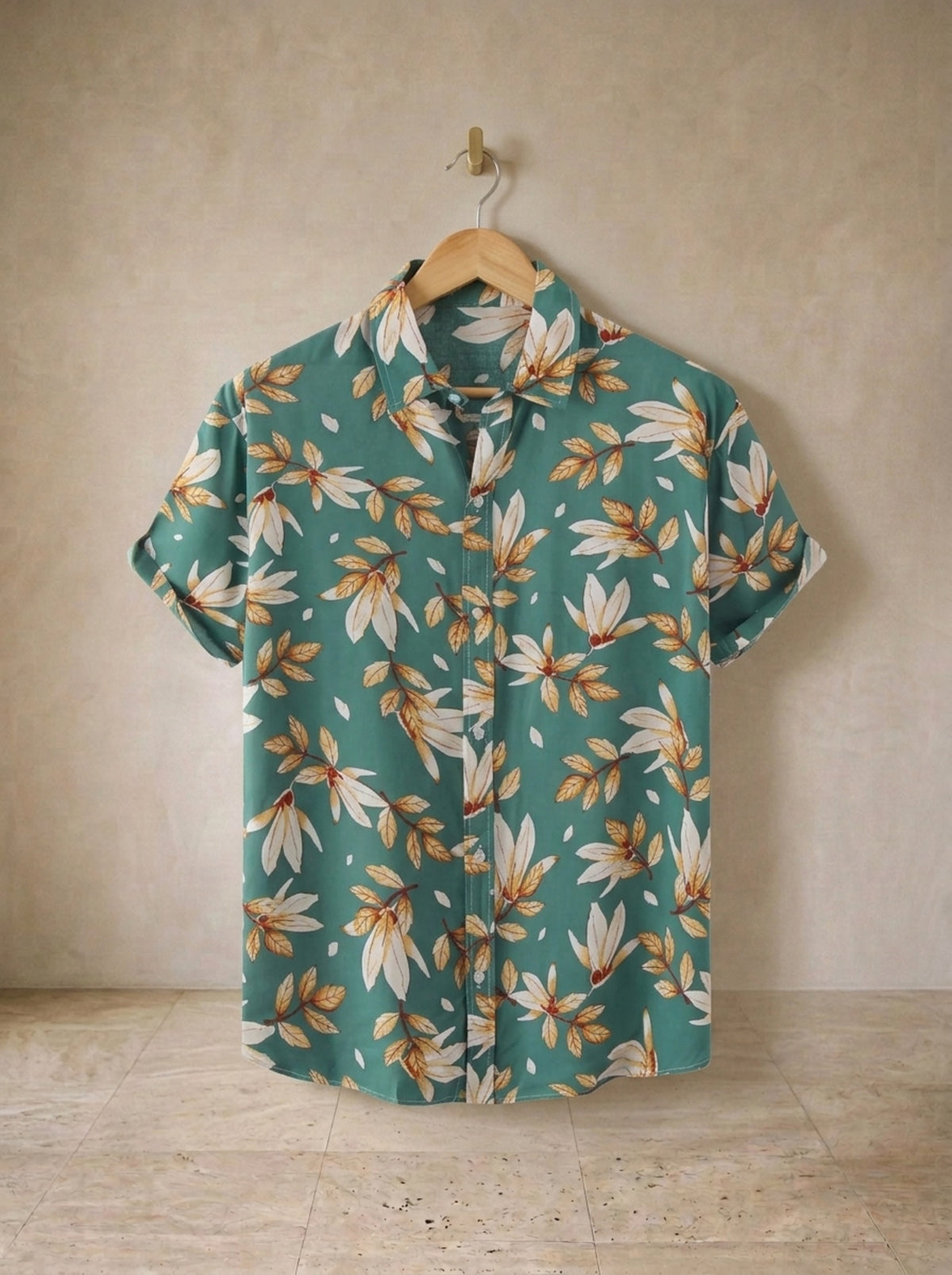 Verde | Camisa estampa de folhas Grenoble verde – peça sozinha, foto de produto