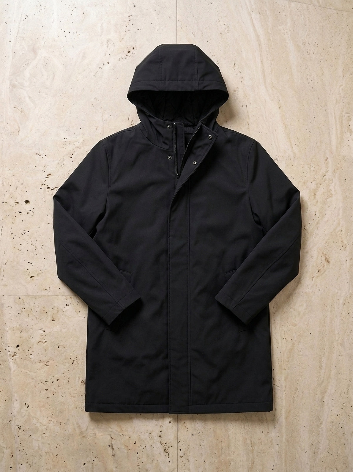 Preto | Parka com capuz Groningen preto – peça sozinha vista de cima