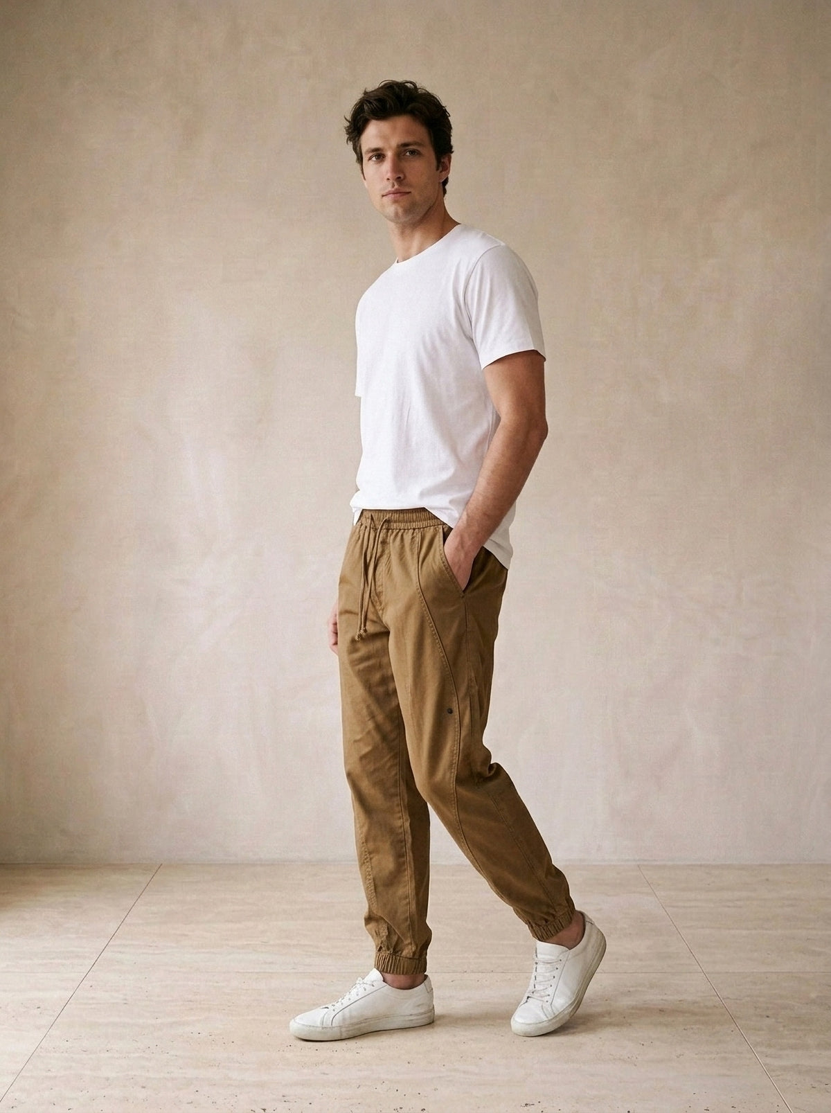 Marrom | Calça jogger de algodão Guimarães marrom – vista três quartos