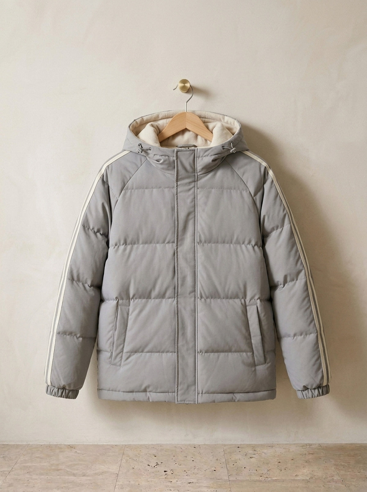 Cinza | Jaqueta puffer com capuz Haia cinza – peça sozinha, foto de produto