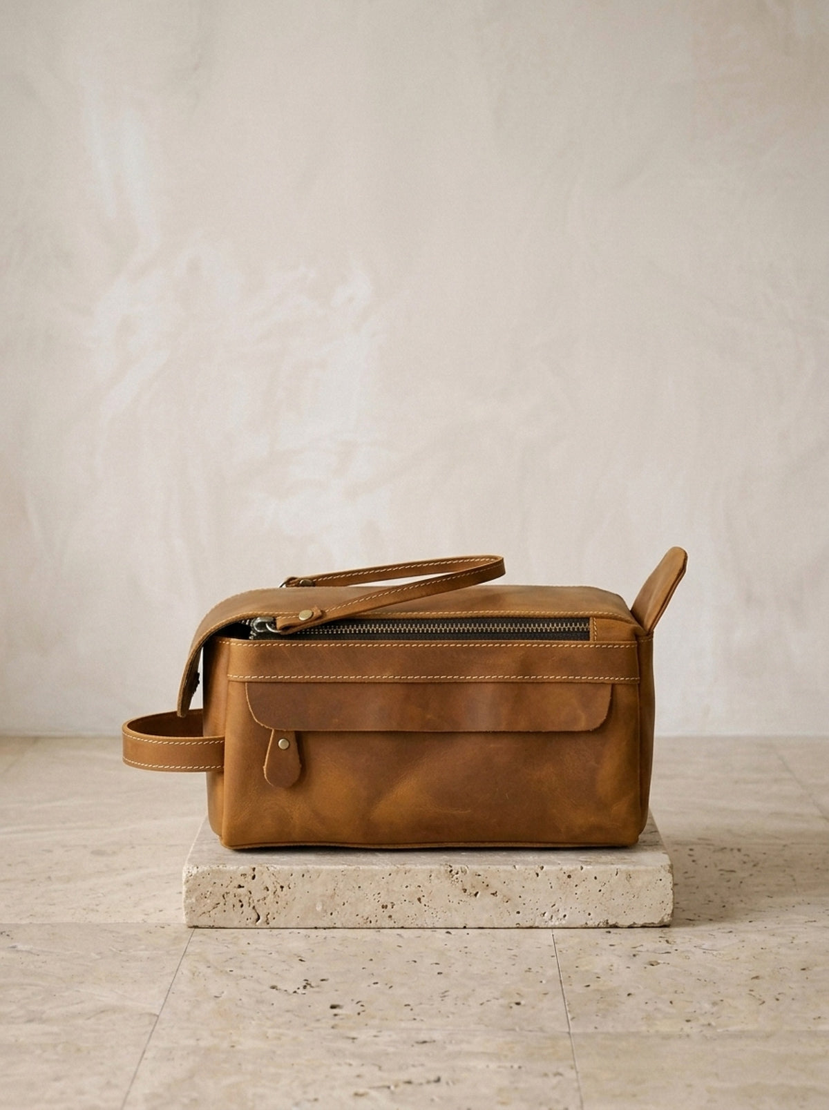 Marrom | Necessaire de couro Halifax marrom – necessaire sozinha, foto de produto