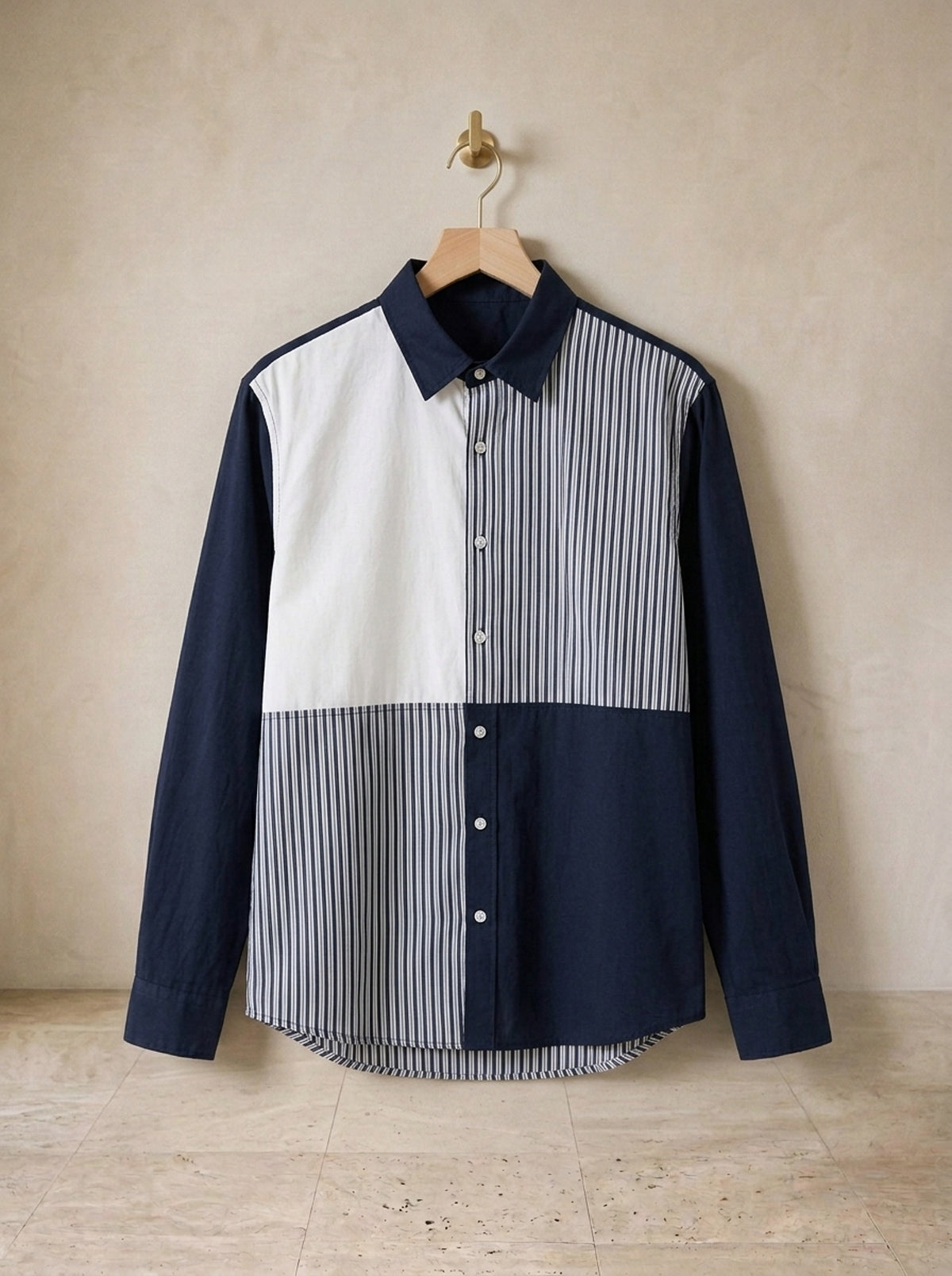 Azul | Camisa patchwork listrada Húsavík azul – peça sozinha, foto de produto