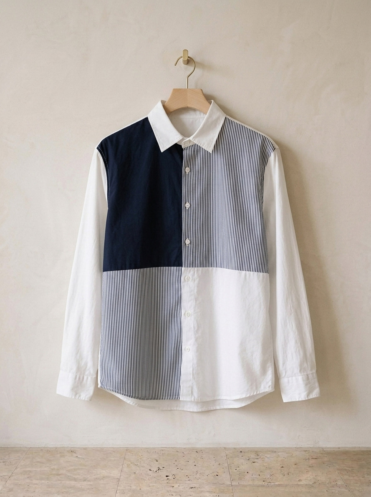 Branco | Camisa patchwork listrada Húsavík branco – peça sozinha, foto de produto