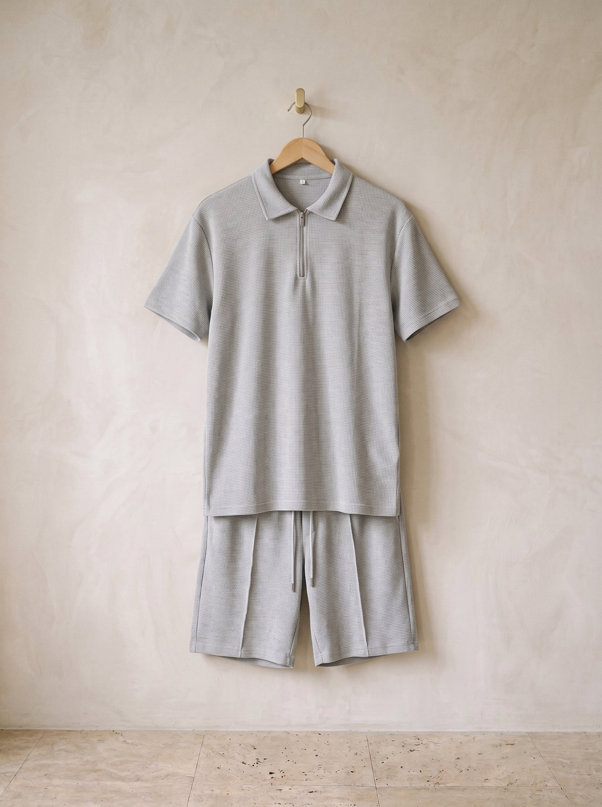 Cinza | Conjunto polo waffle com zíper e short Hydra cinza – peça sozinha, foto de produto