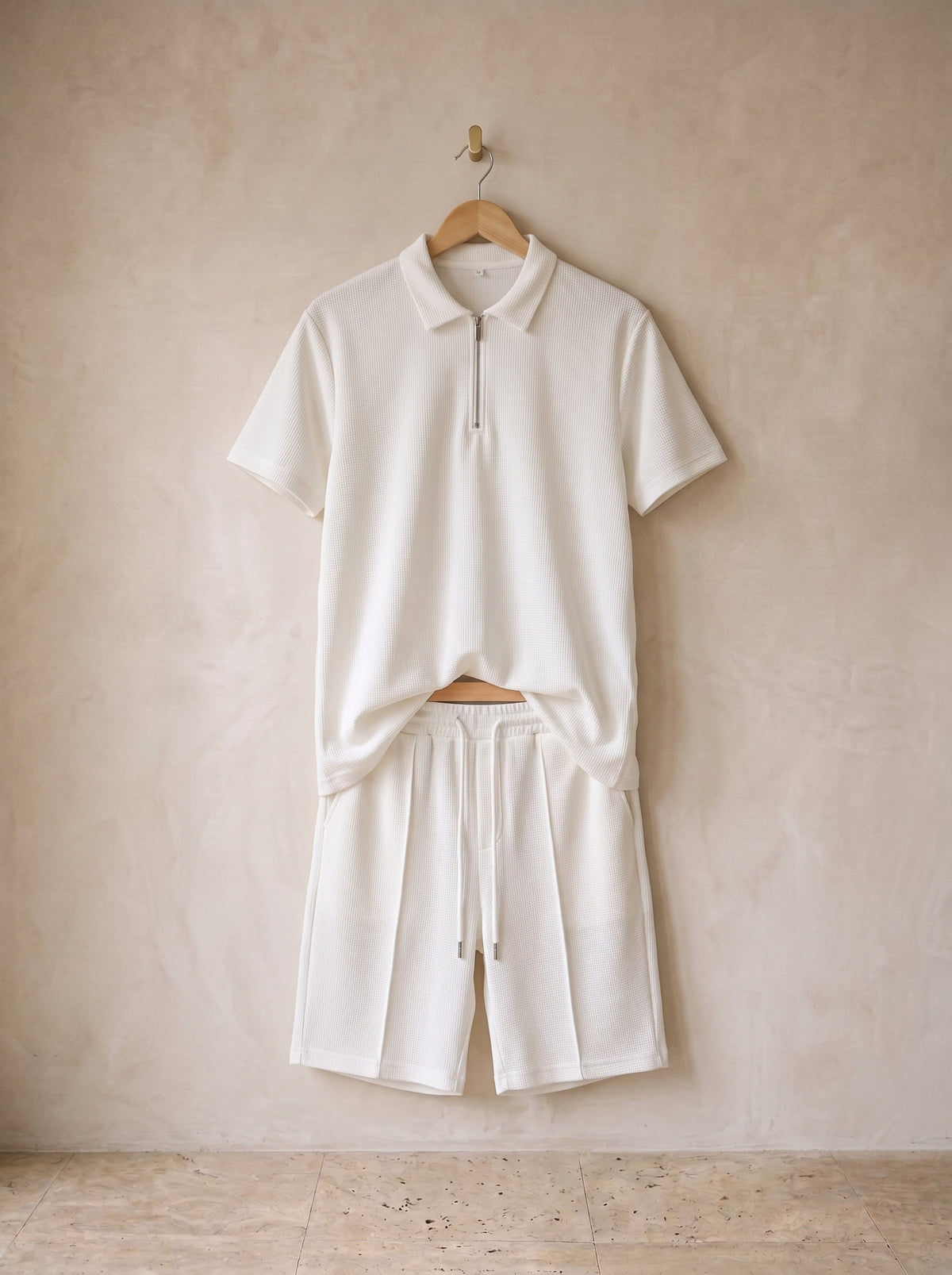 Marfim | Conjunto polo waffle com zíper e short Hydra marfim – peça sozinha, foto de produto