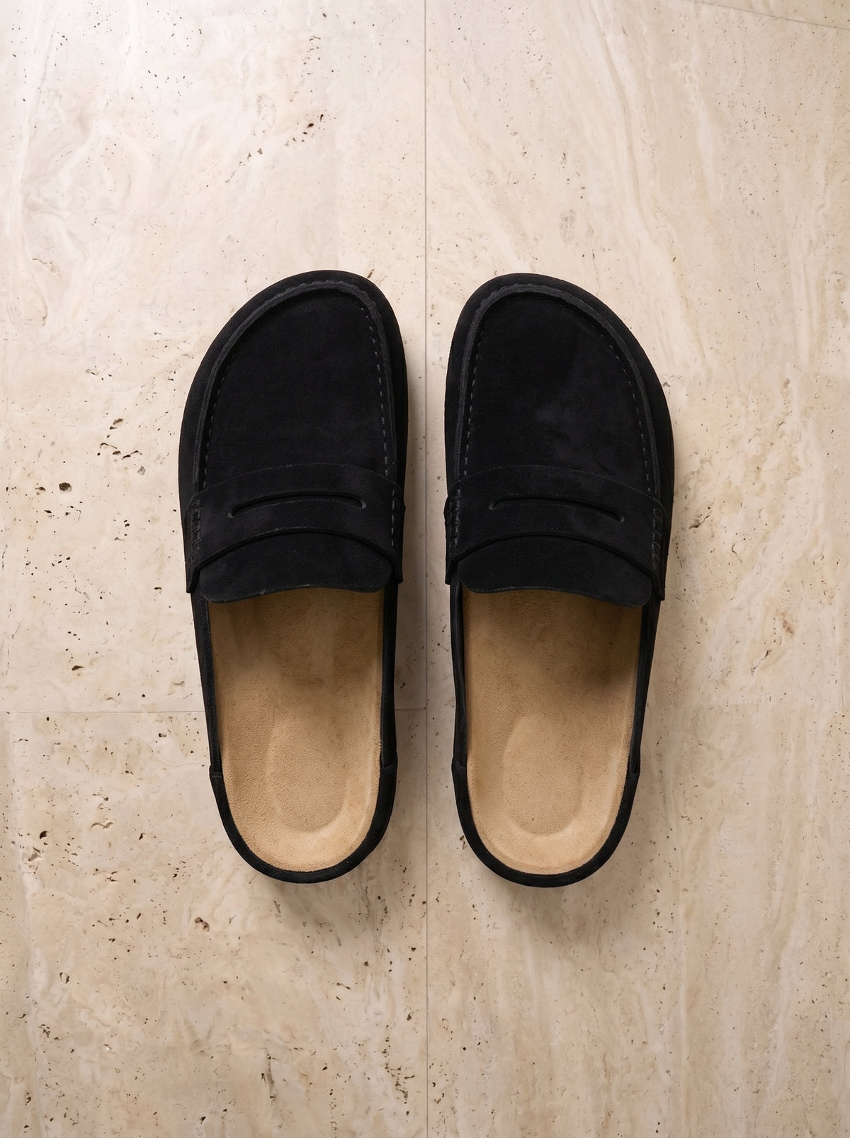 Preto | Mule de couro com sola de cortiça Hyères preto – par visto de cima