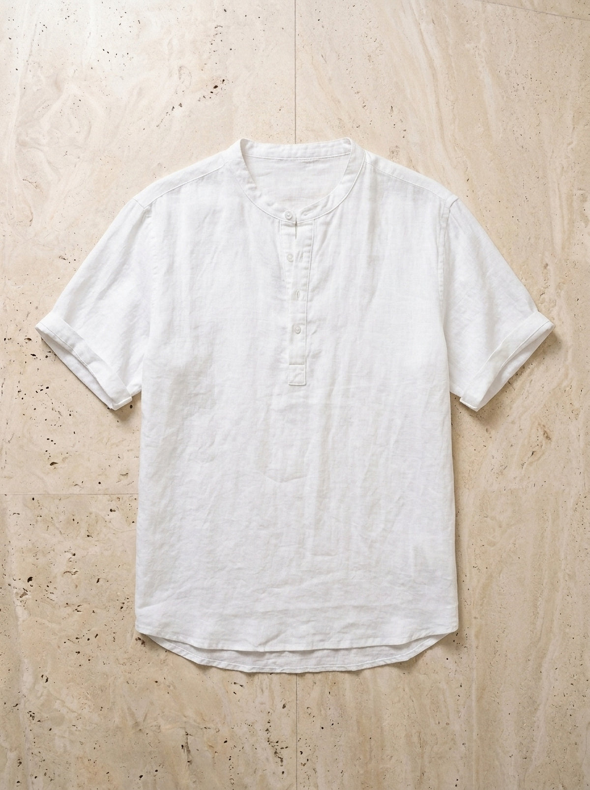 Branco | Camisa de linho manga curta Interlaken branco – peça sozinha vista de cima