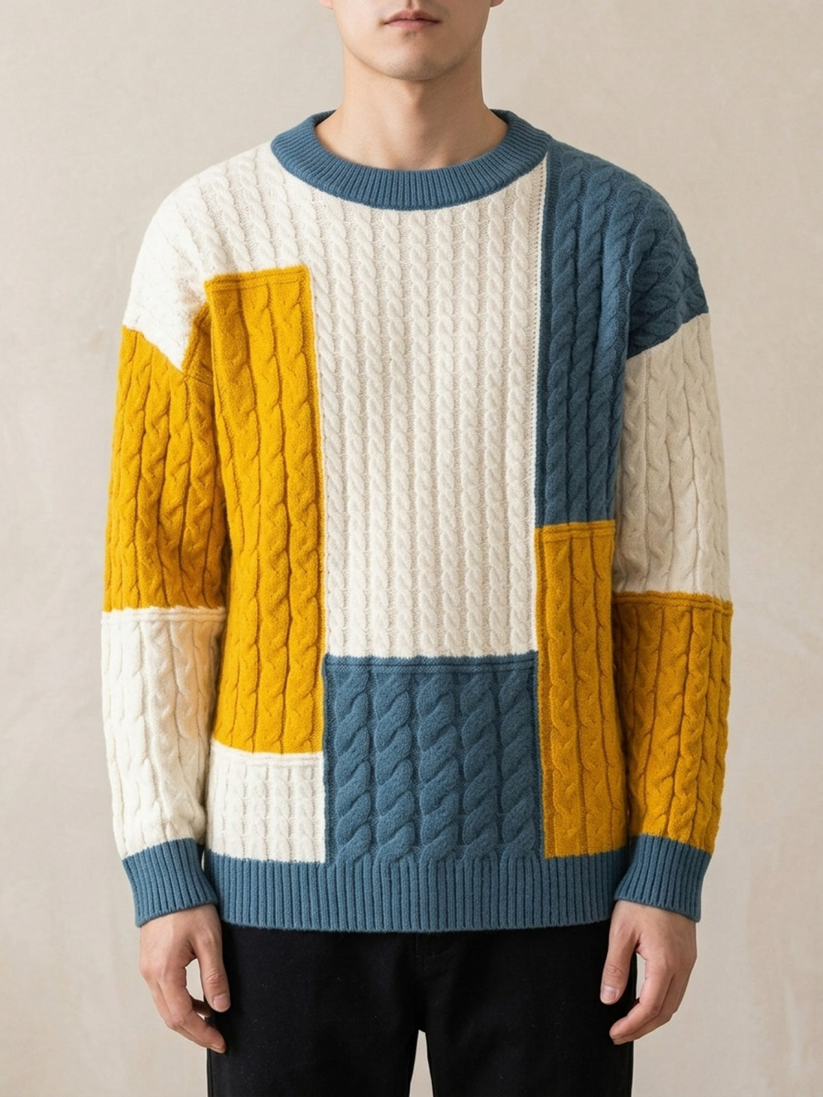 Azul | Suéter de tricô patchwork Sartong Iseltwald azul – peça no corpo, foto de produto