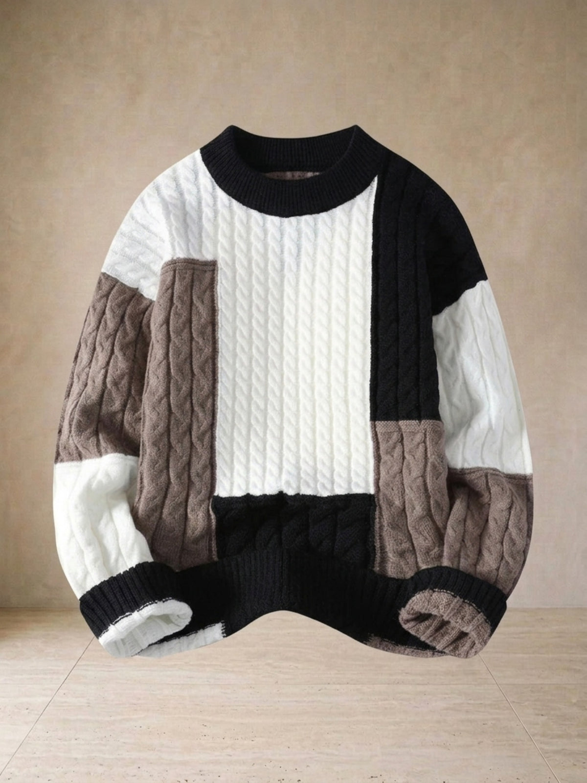Preto | Suéter de tricô patchwork Sartong Iseltwald preto – peça sozinha, foto de produto