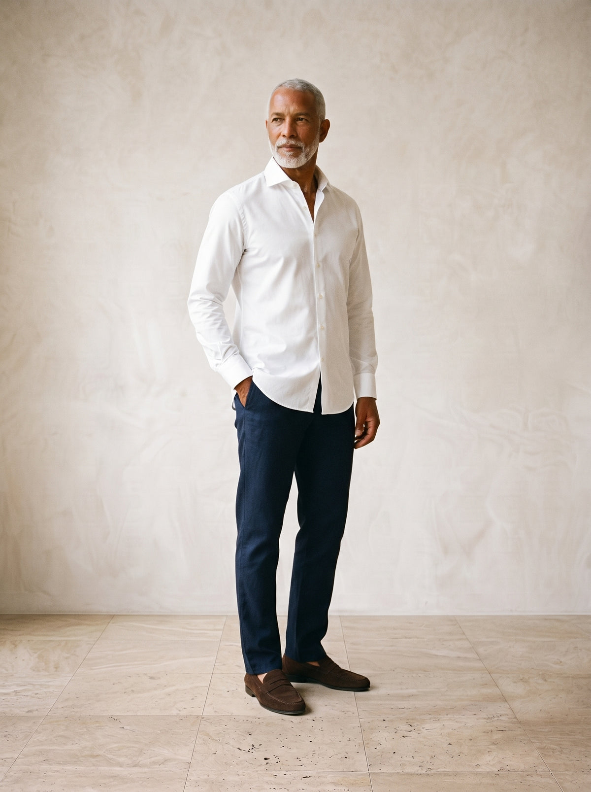 Branco | Camisa lisa manga longa Kilkenny branco – vista três quartos