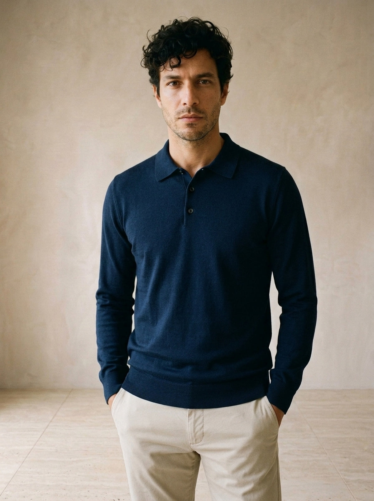 Azul-marinho | Camisa polo de tricot Killarney azul-marinho – vista de frente, recorte próximo