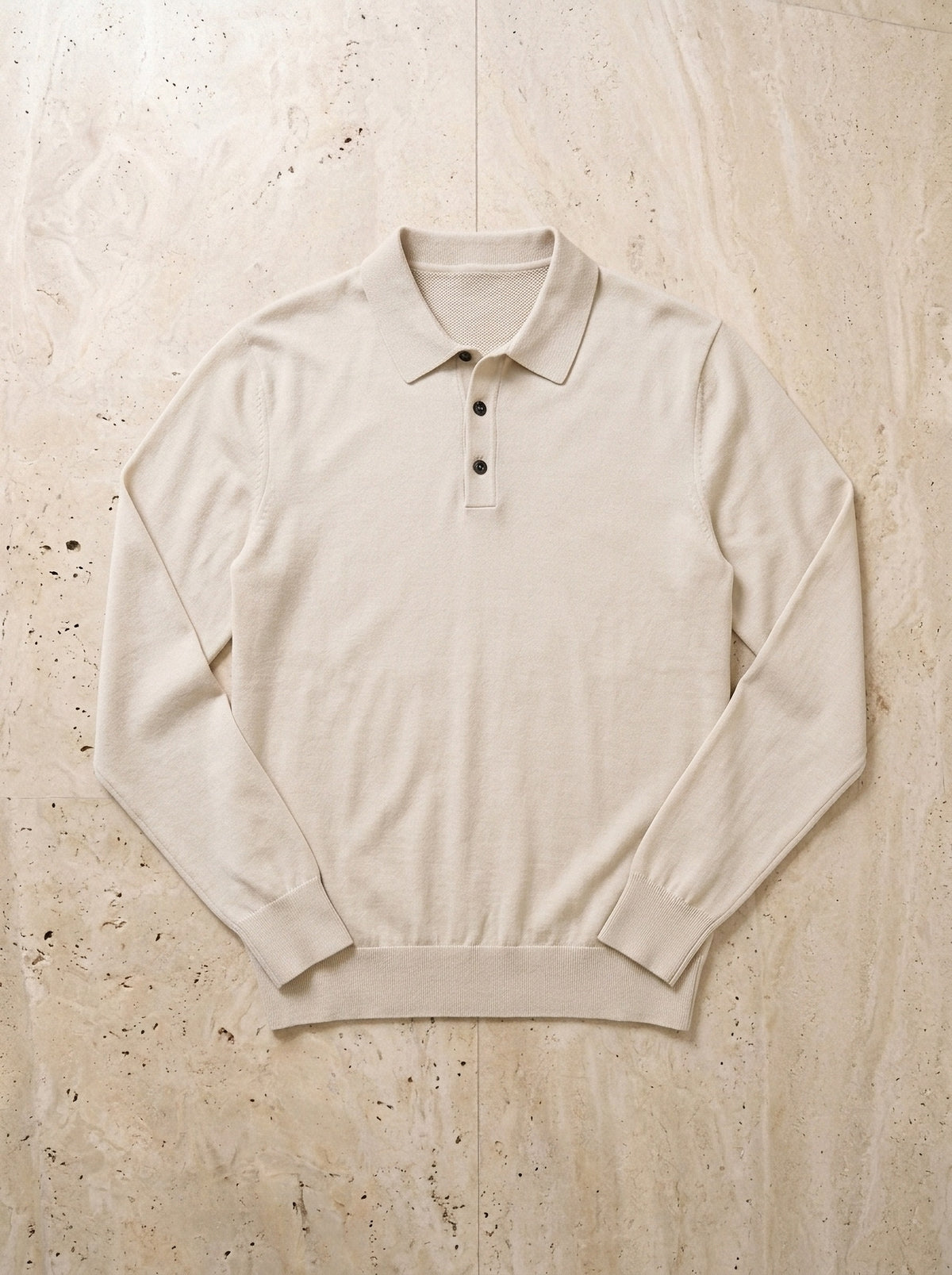 Bege | Camisa polo de tricot Killarney bege – peça sozinha vista de cima