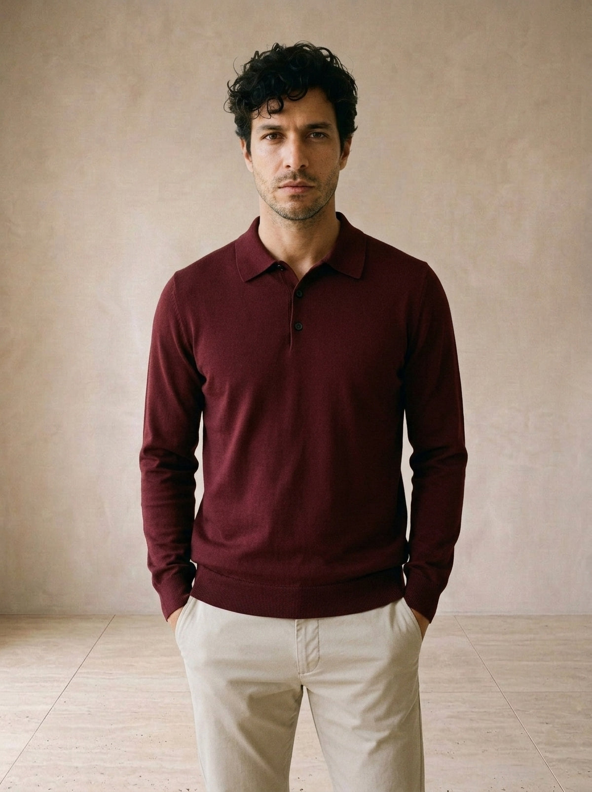 Vinho | Camisa polo de tricot Killarney vinho – vista de frente, recorte próximo