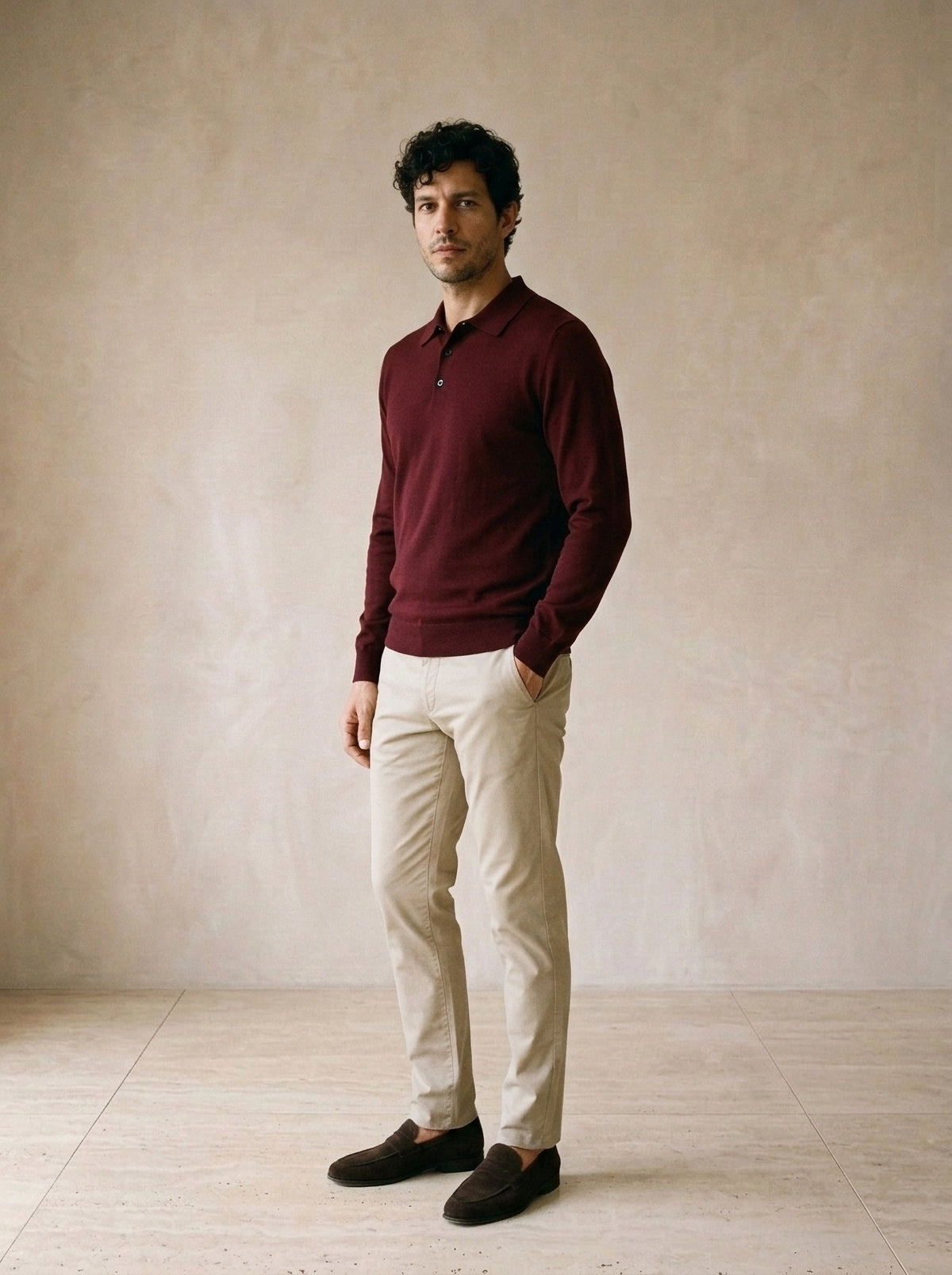 Vinho | Camisa polo de tricot Killarney vinho – vista três quartos