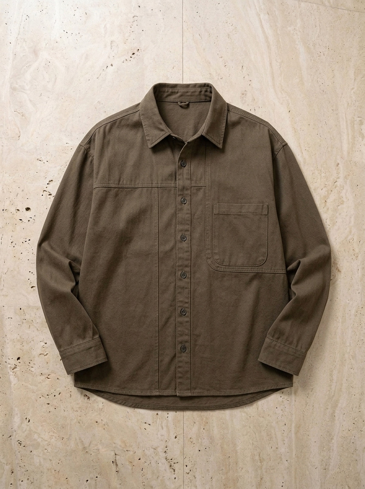 Caqui-escuro | Camisa de algodão Kristiansand caqui-escuro – peça sozinha vista de cima