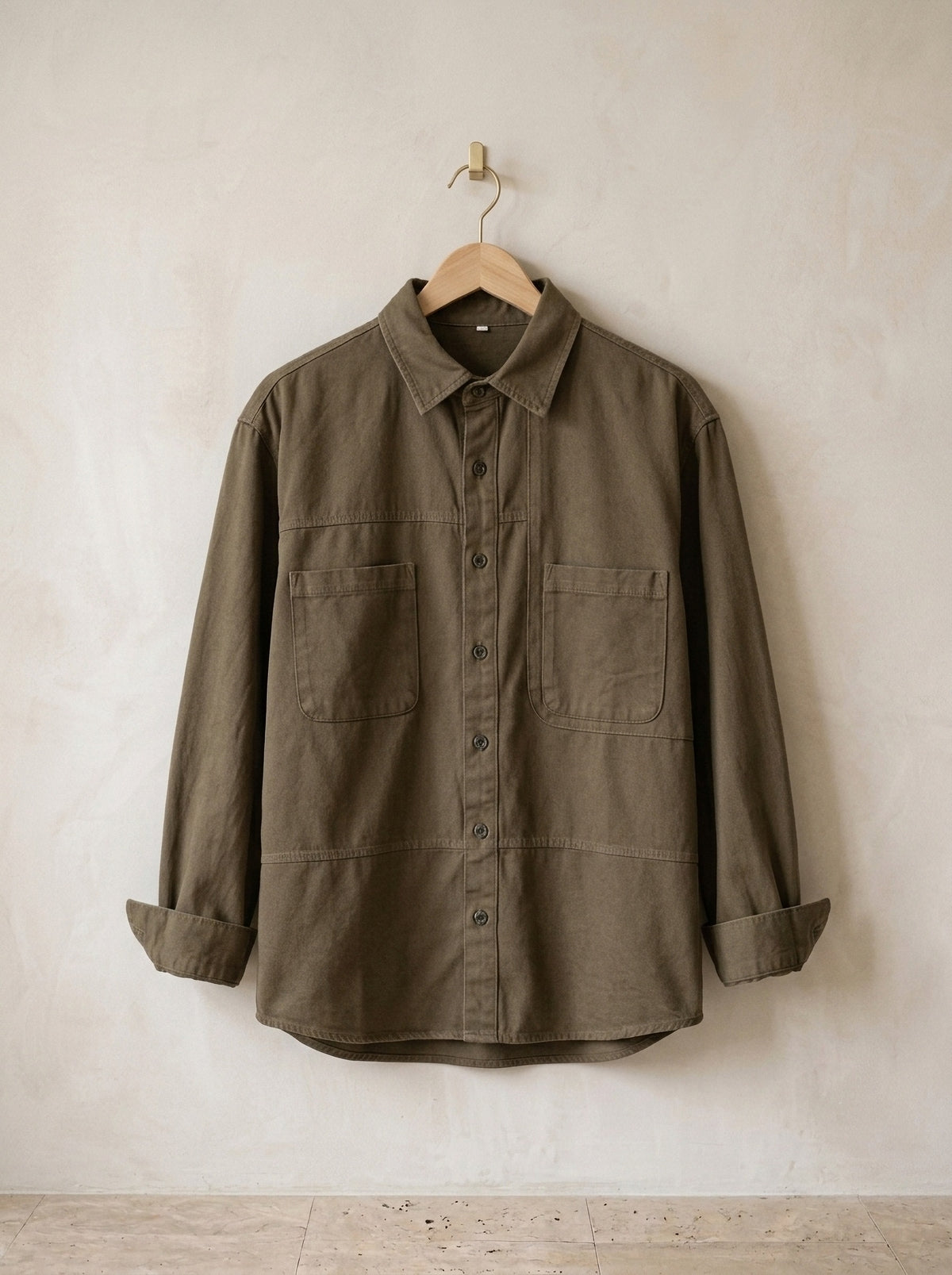 Caqui-escuro | Camisa de algodão Kristiansand caqui-escuro – peça sozinha, foto de produto