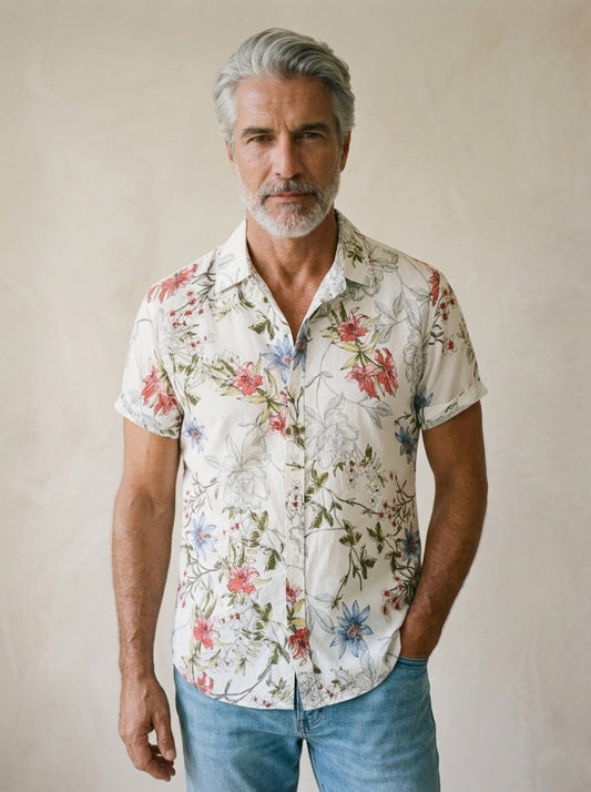 Camisa floral Krumlov – vista de frente, recorte próximo