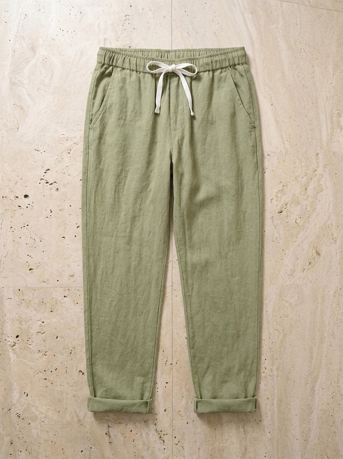 Verde-claro | Calça de linho Kutná Hora verde-claro – peça sozinha vista de cima