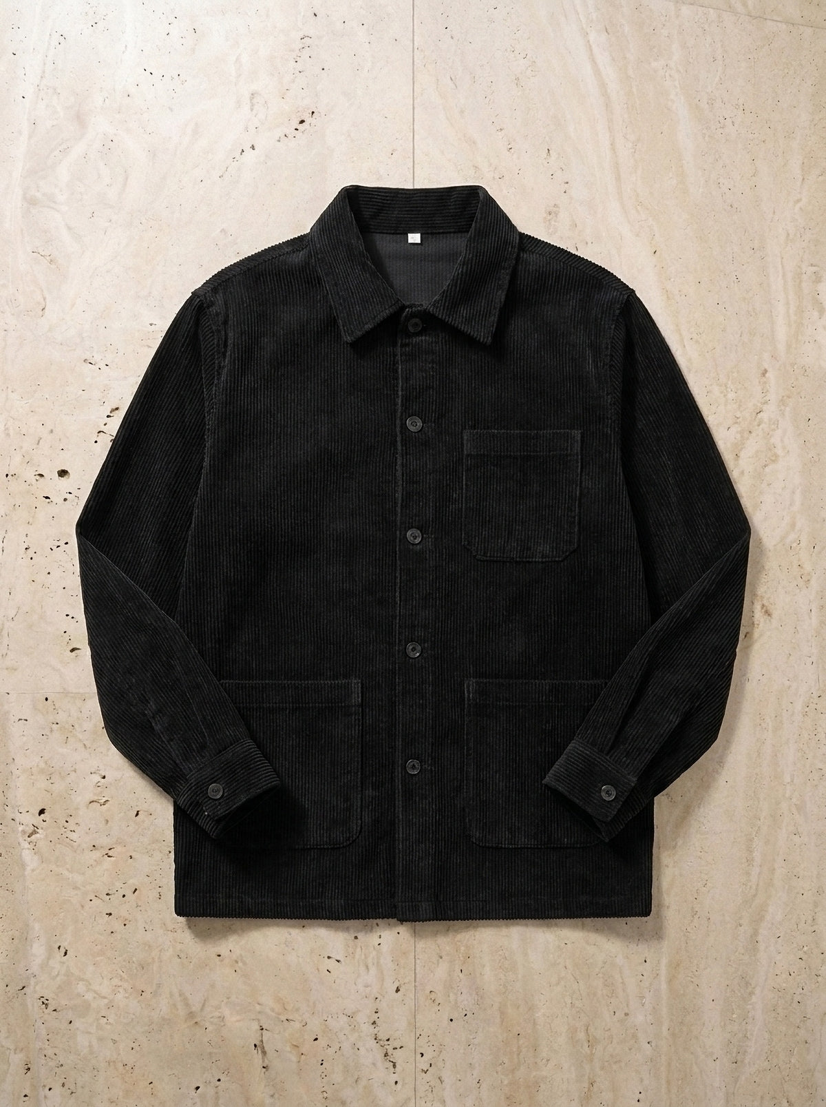 Preto | Camisa de veludo manga longa Labeaume preto – peça sozinha vista de cima